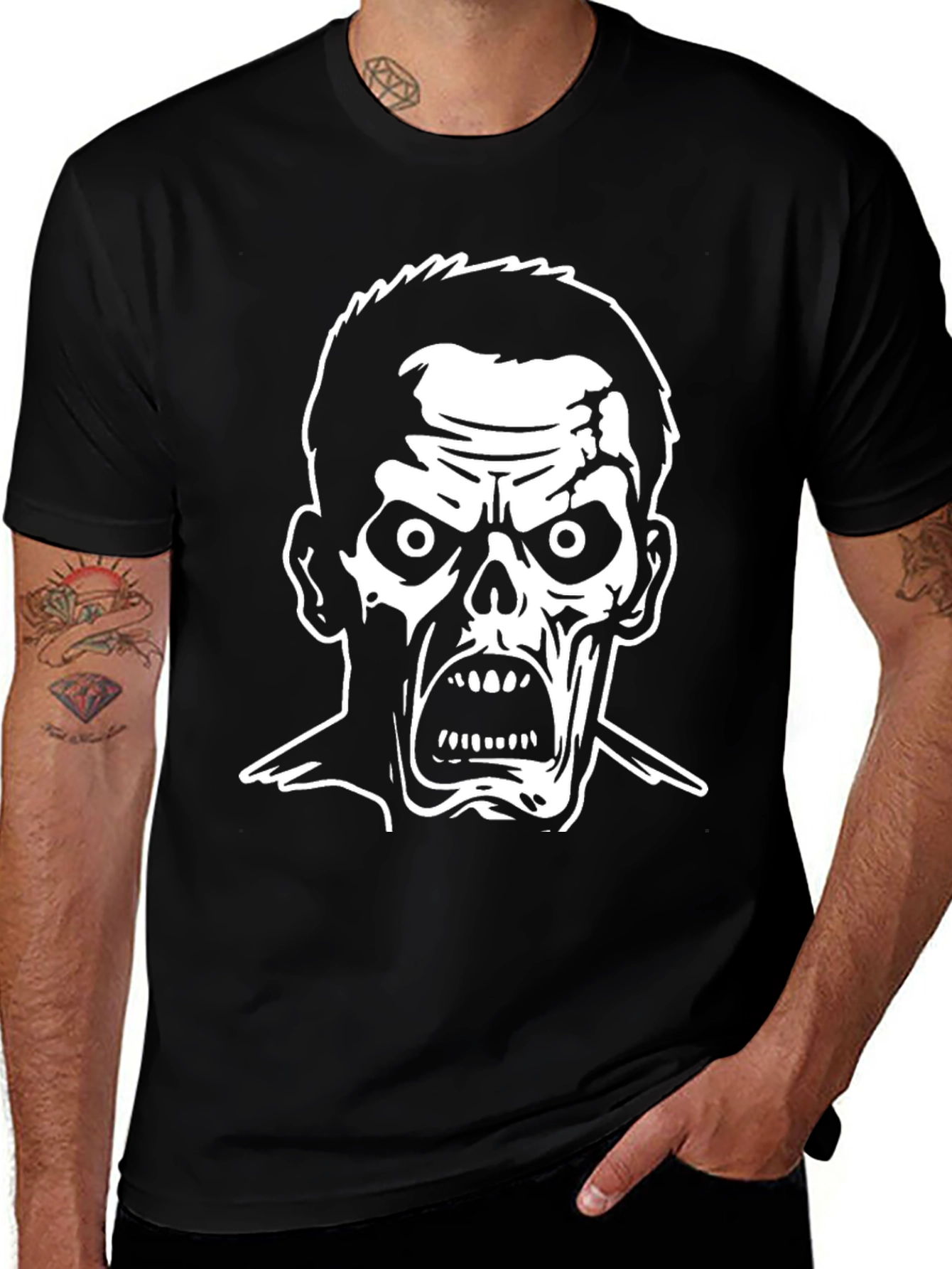 Zombie Graphic Print Black T-Shirt