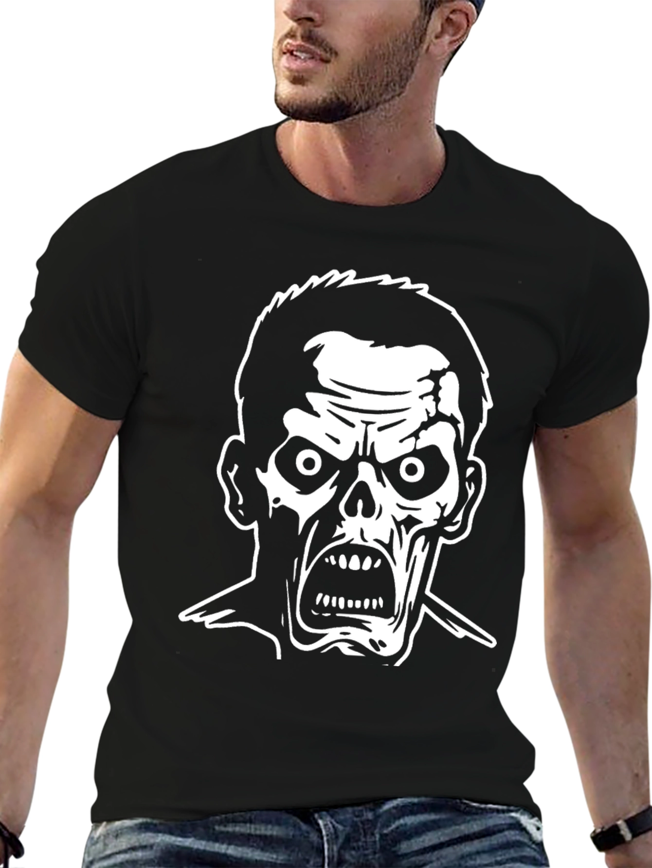 Zombie Graphic Print Black T-Shirt