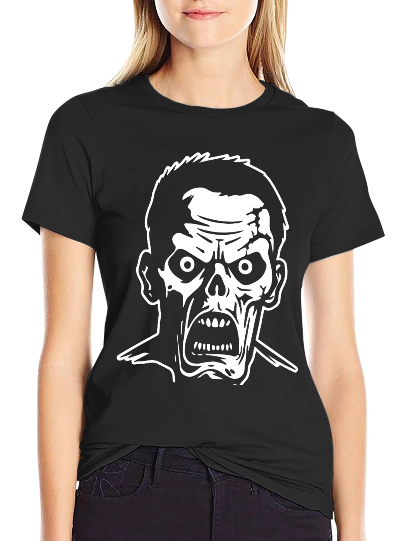 Zombie Graphic Print Black T-Shirt
