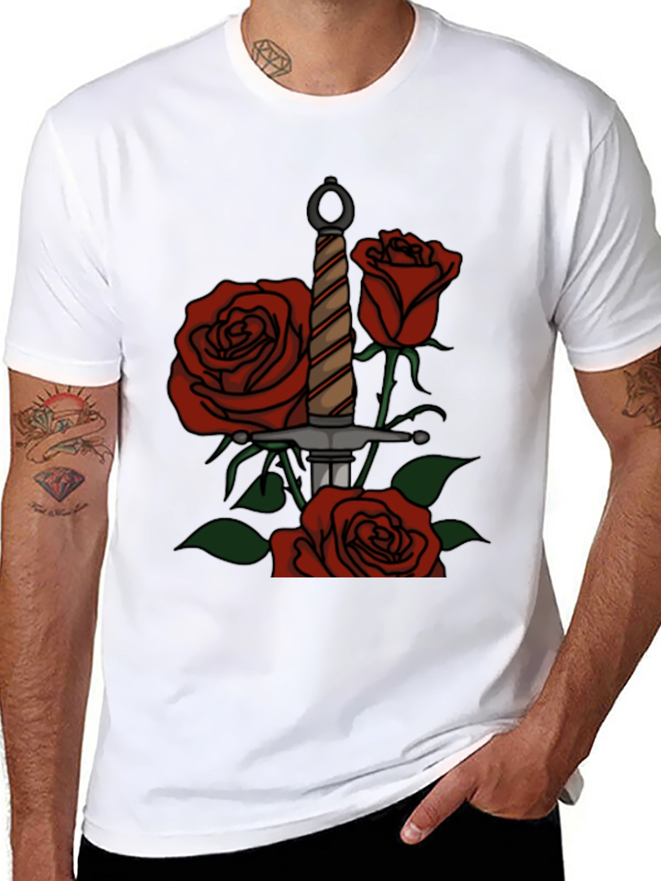 Sword and Roses Graphic Tee - Classic Design