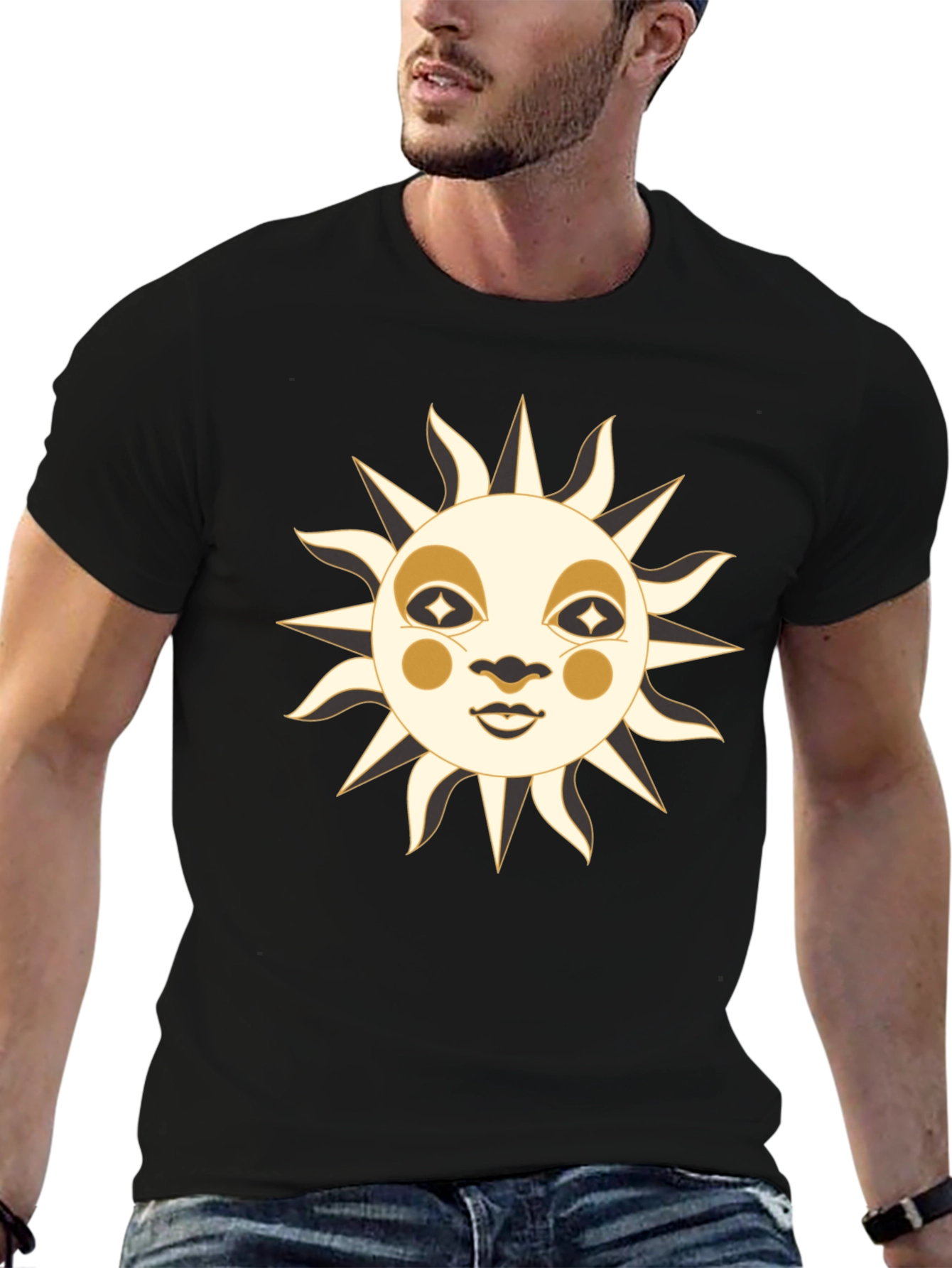 Celestial Sun Face Graphic T-Shirt