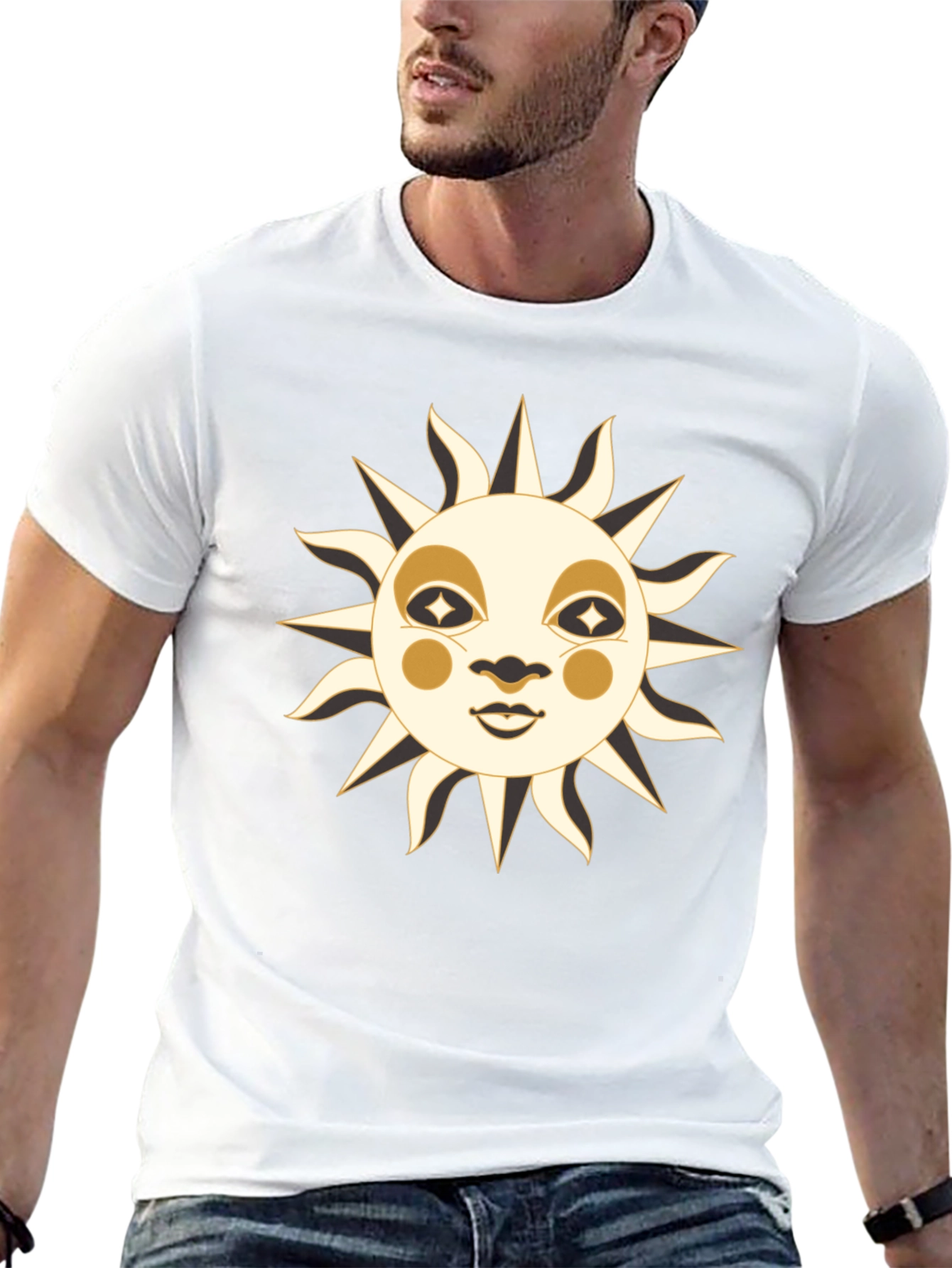 Celestial Sun Face Graphic T-Shirt
