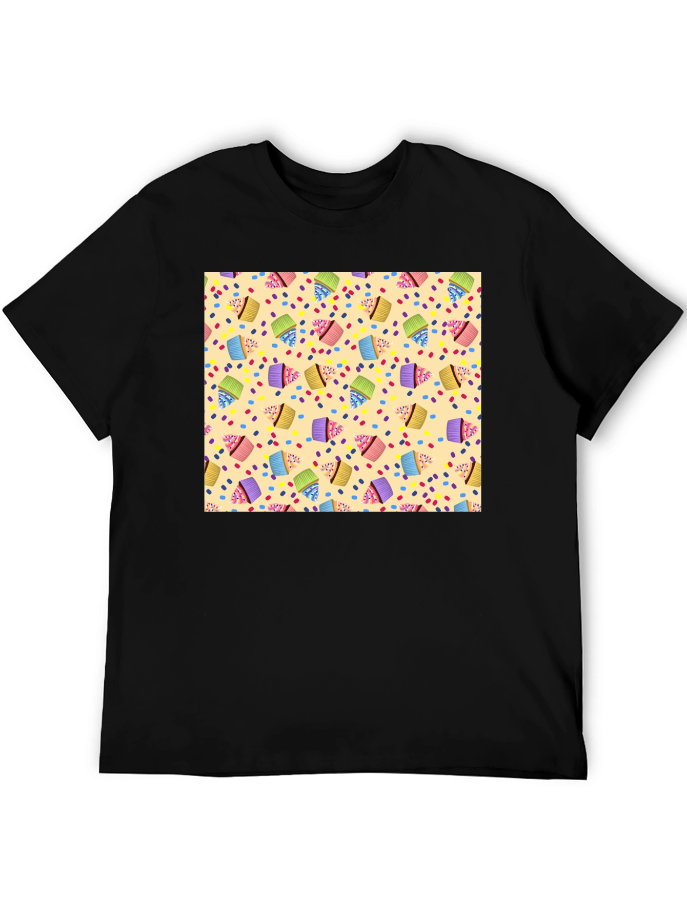 Cupcake Patterned Black T-Shirt