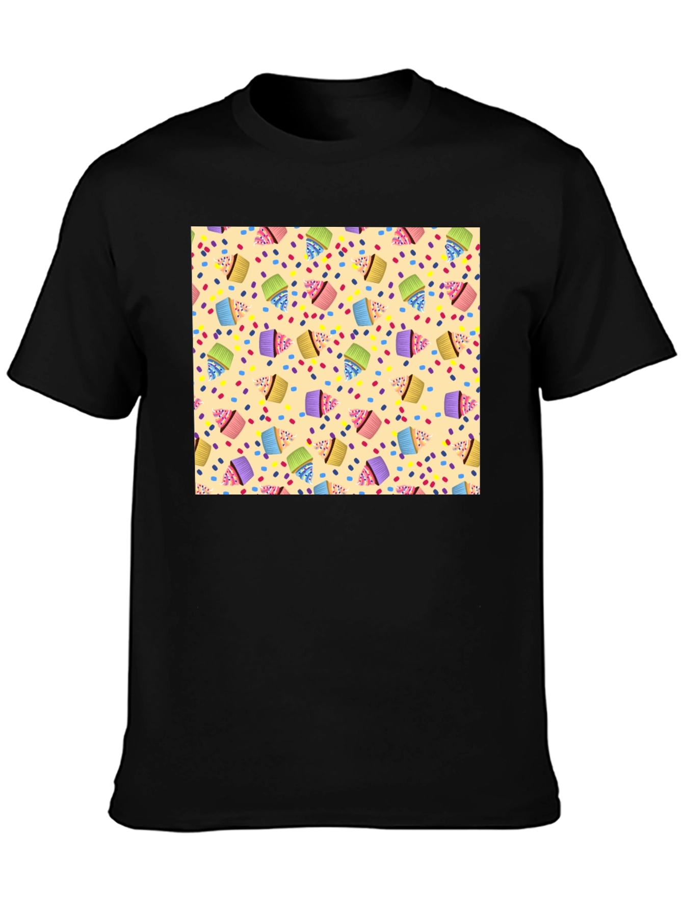 Cupcake Patterned Black T-Shirt