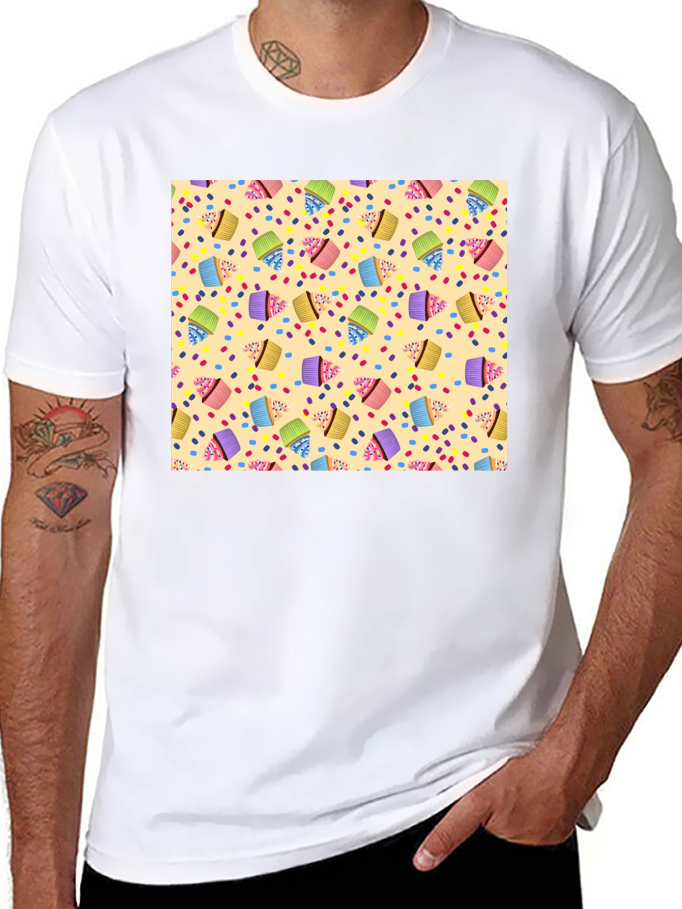 Cupcake Patterned Black T-Shirt