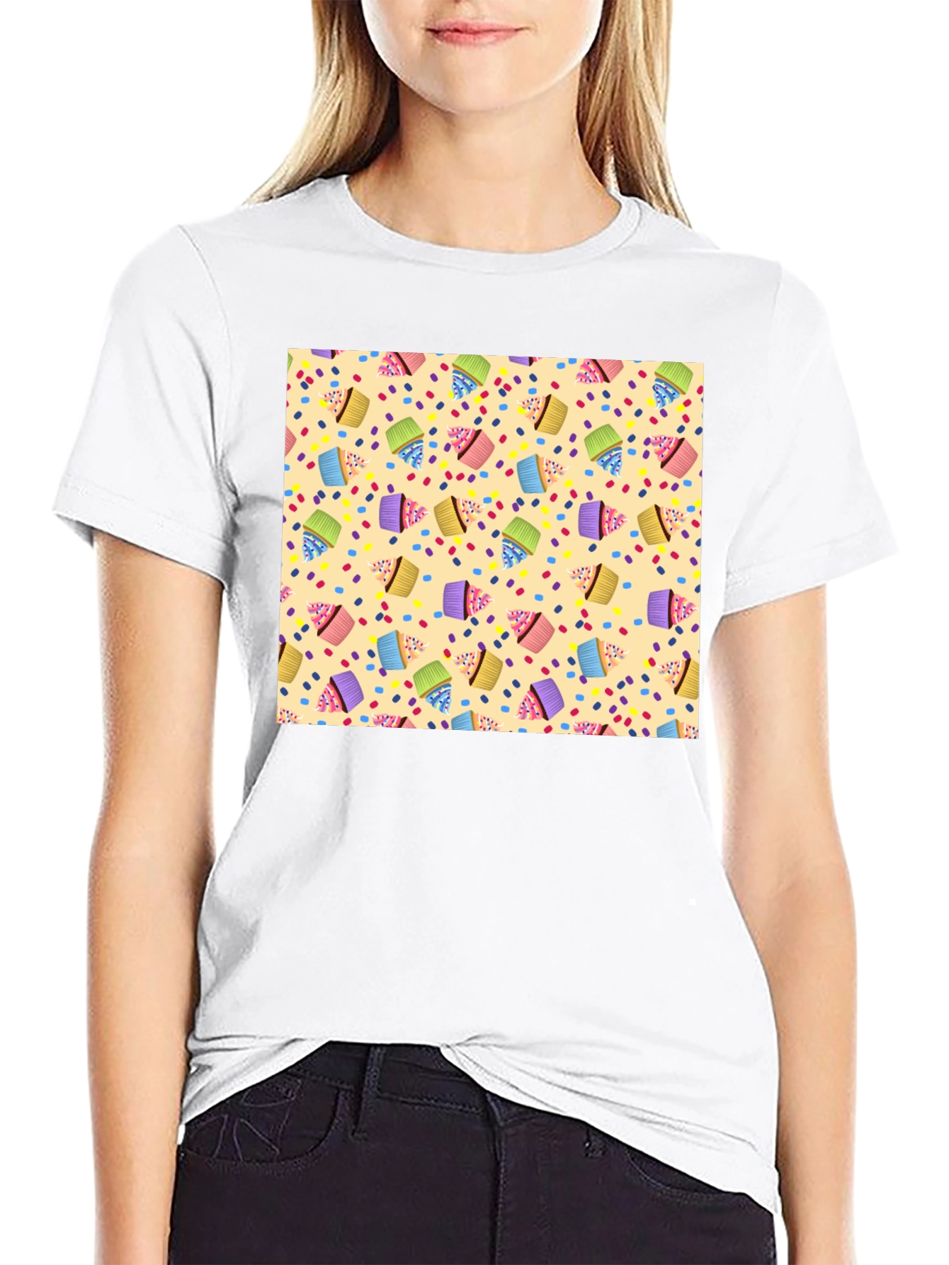 Cupcake Patterned Black T-Shirt