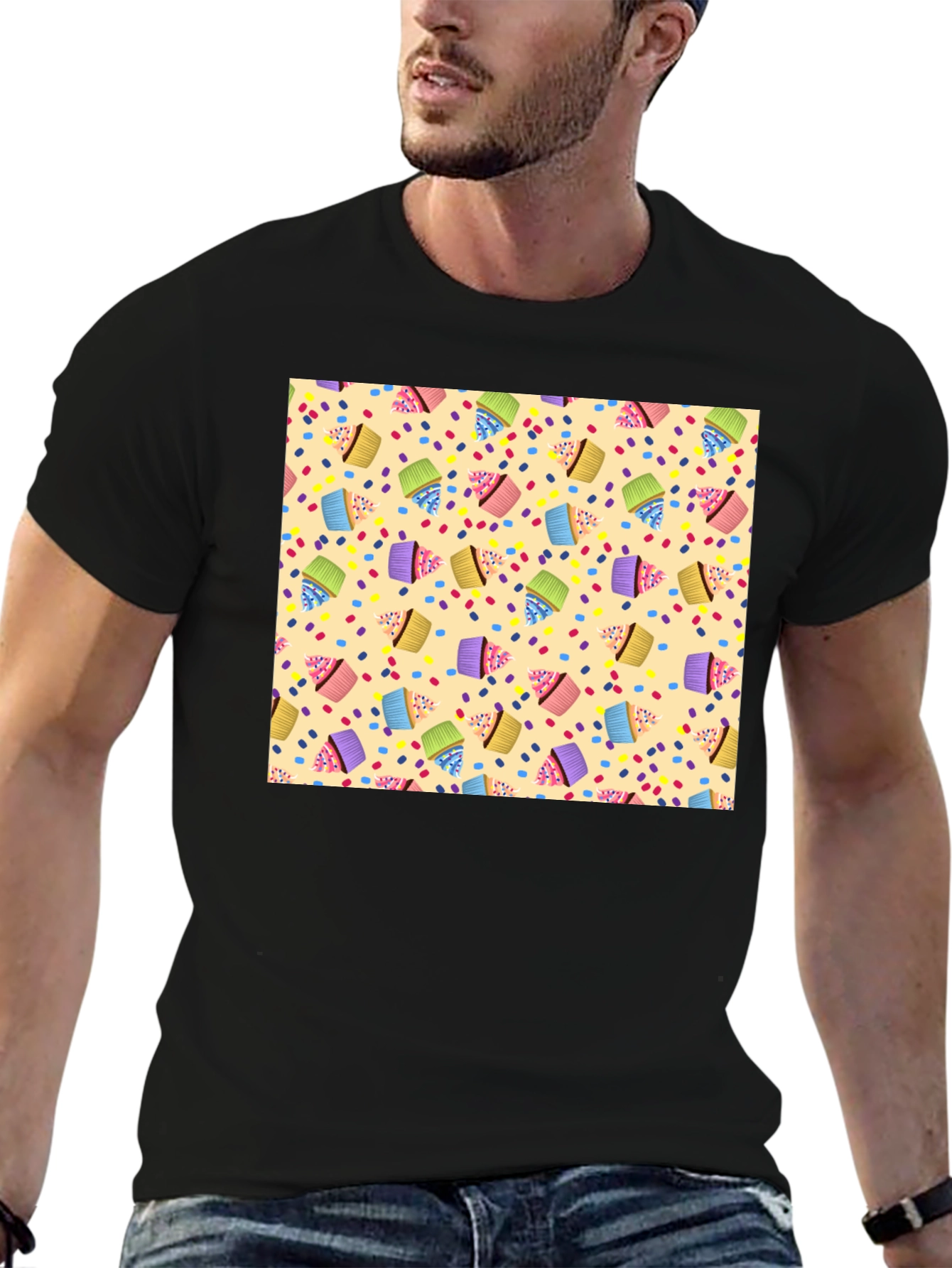 Cupcake Patterned Black T-Shirt