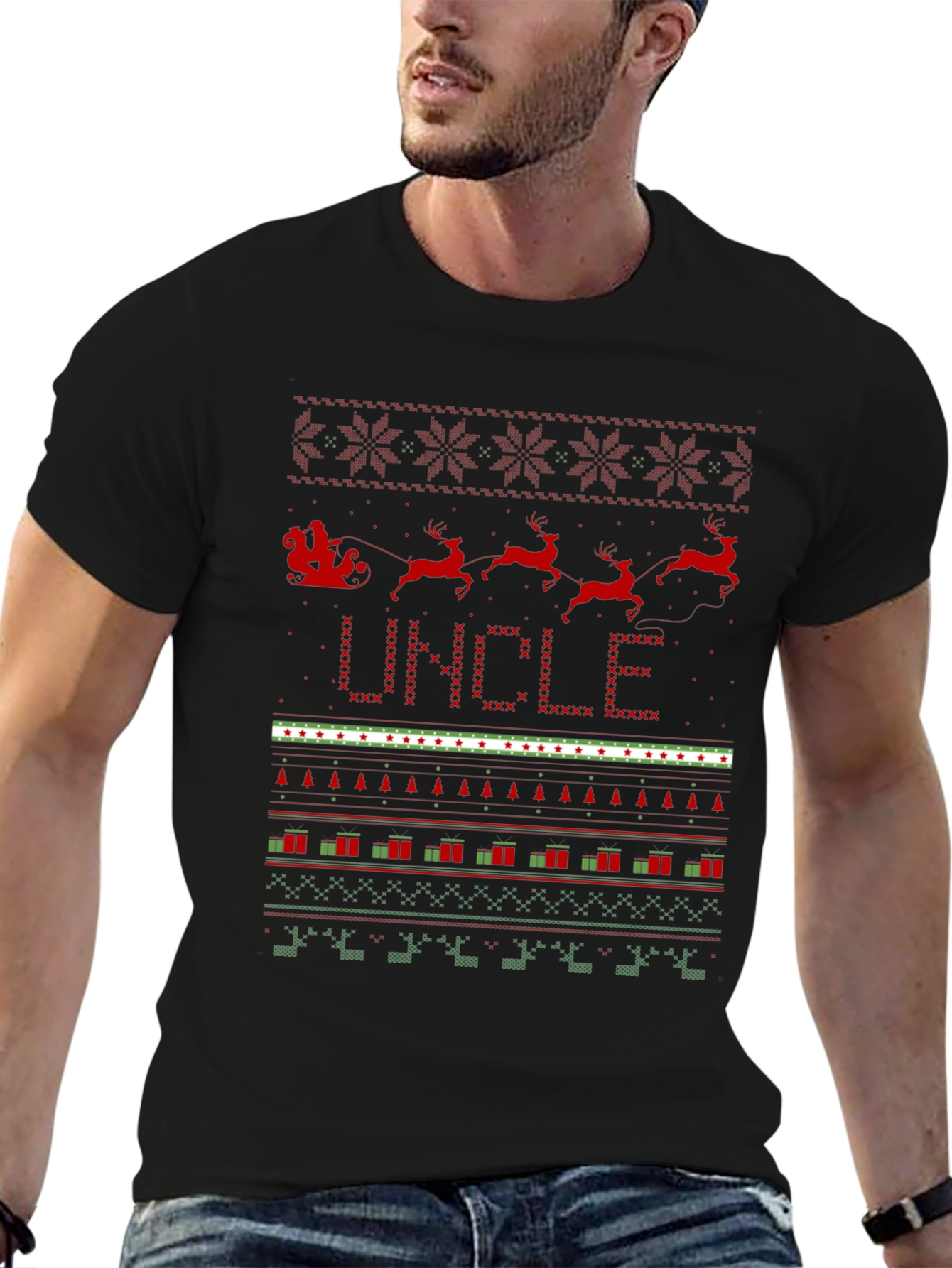 Uncle Christmas Sweater Style T-Shirt