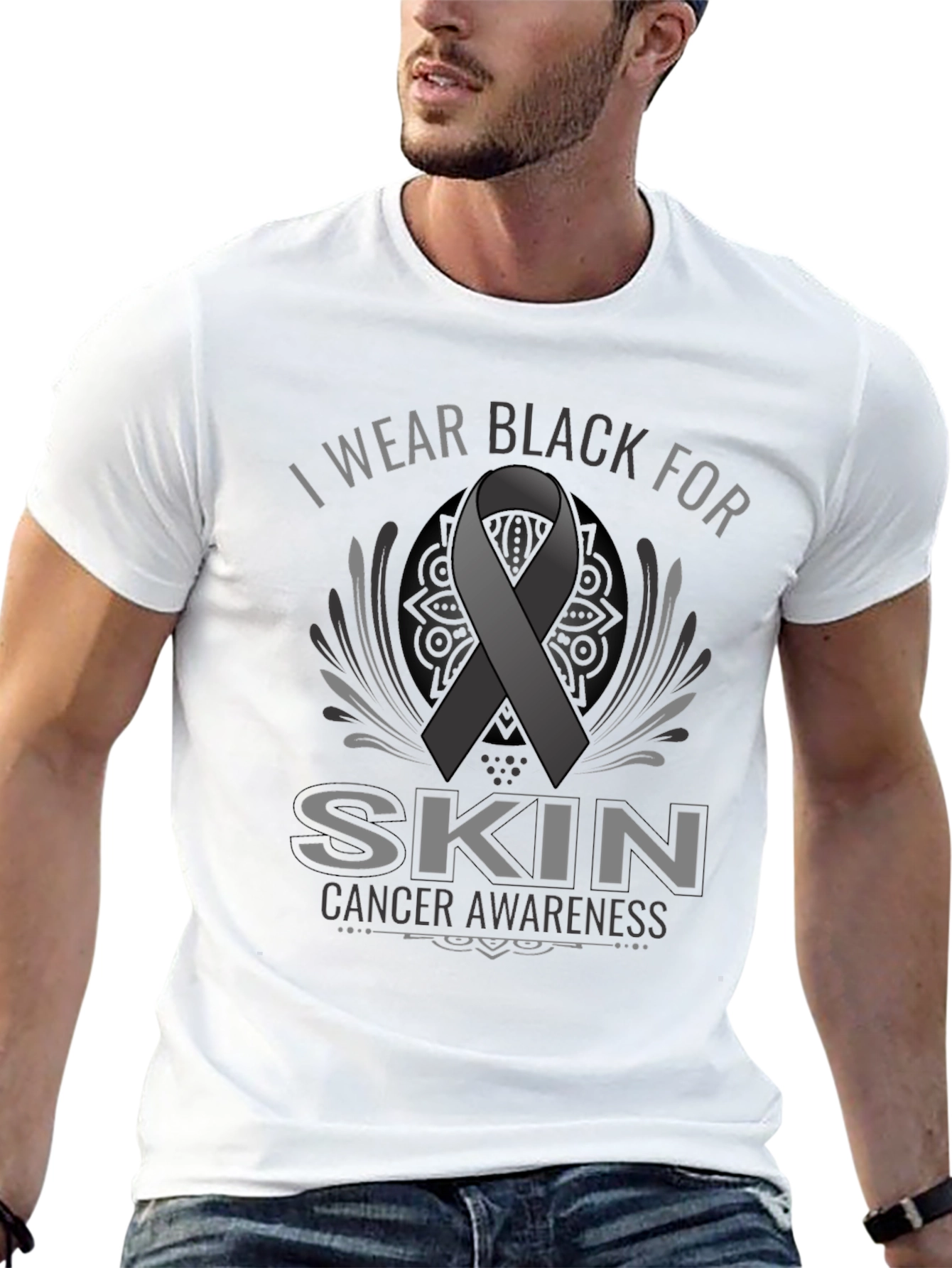 Skin Cancer Awareness Ribbon T-Shirt - Black