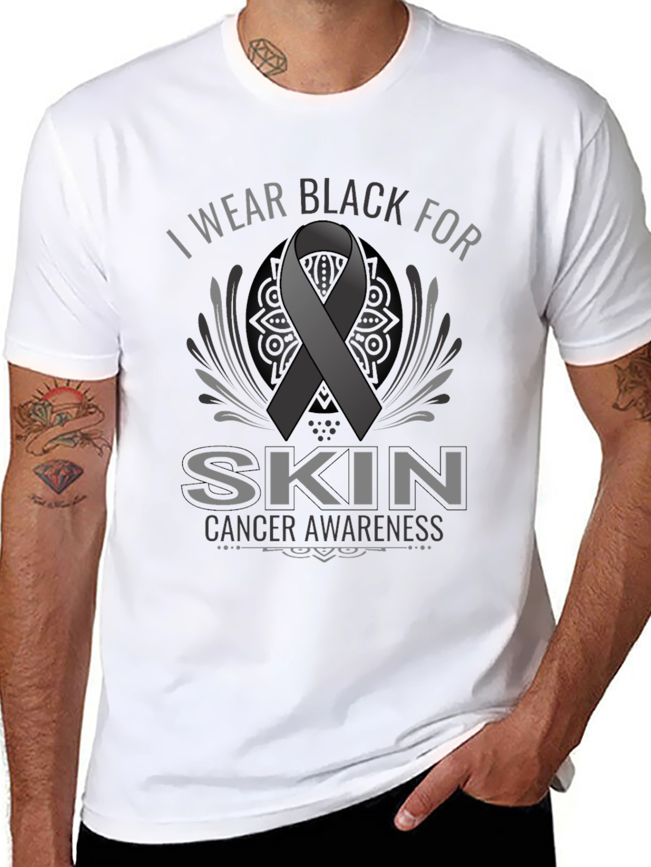 Skin Cancer Awareness Ribbon T-Shirt - Black
