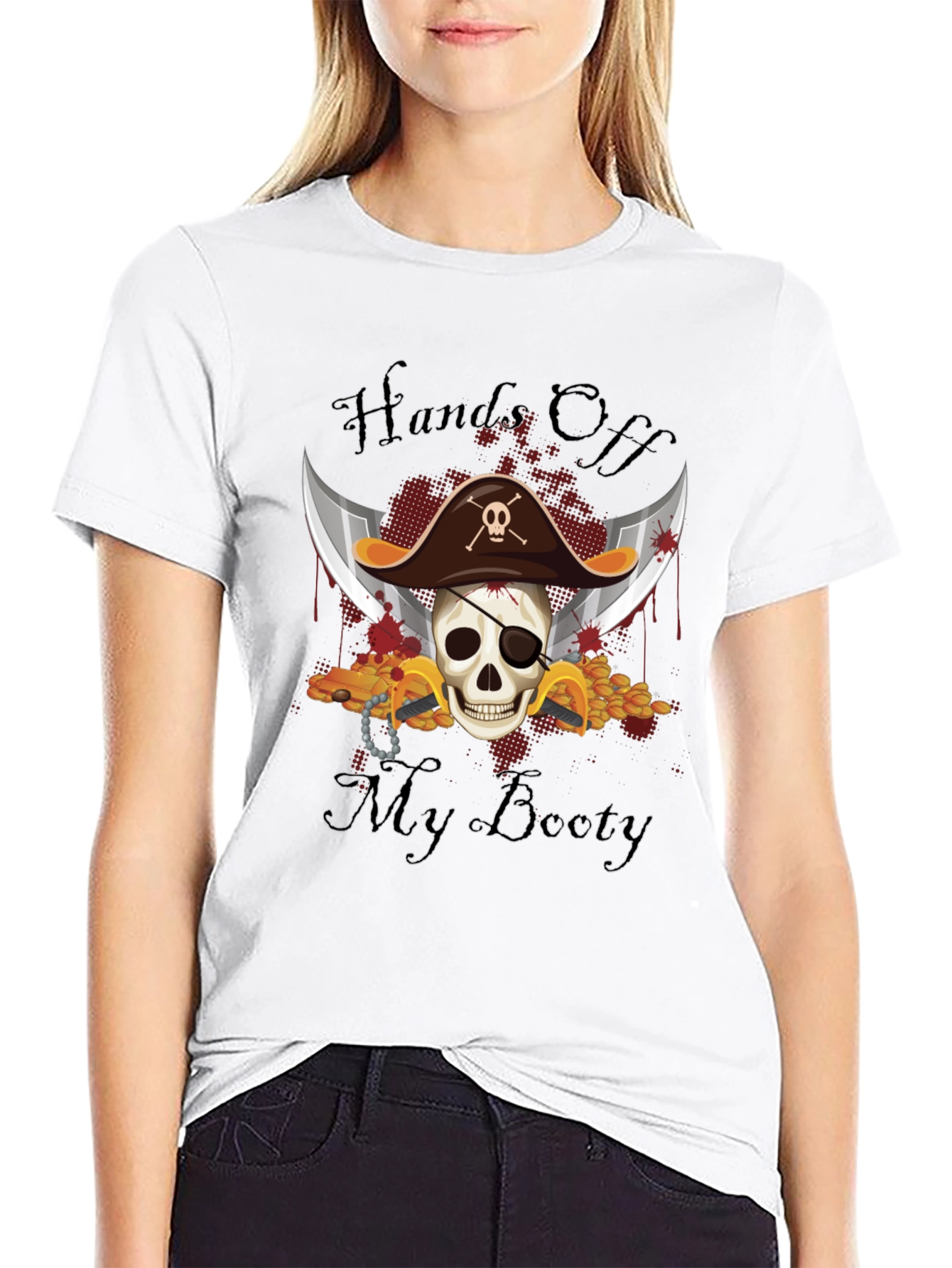 Pirate Skull Hands Off My Booty Graphic Tee