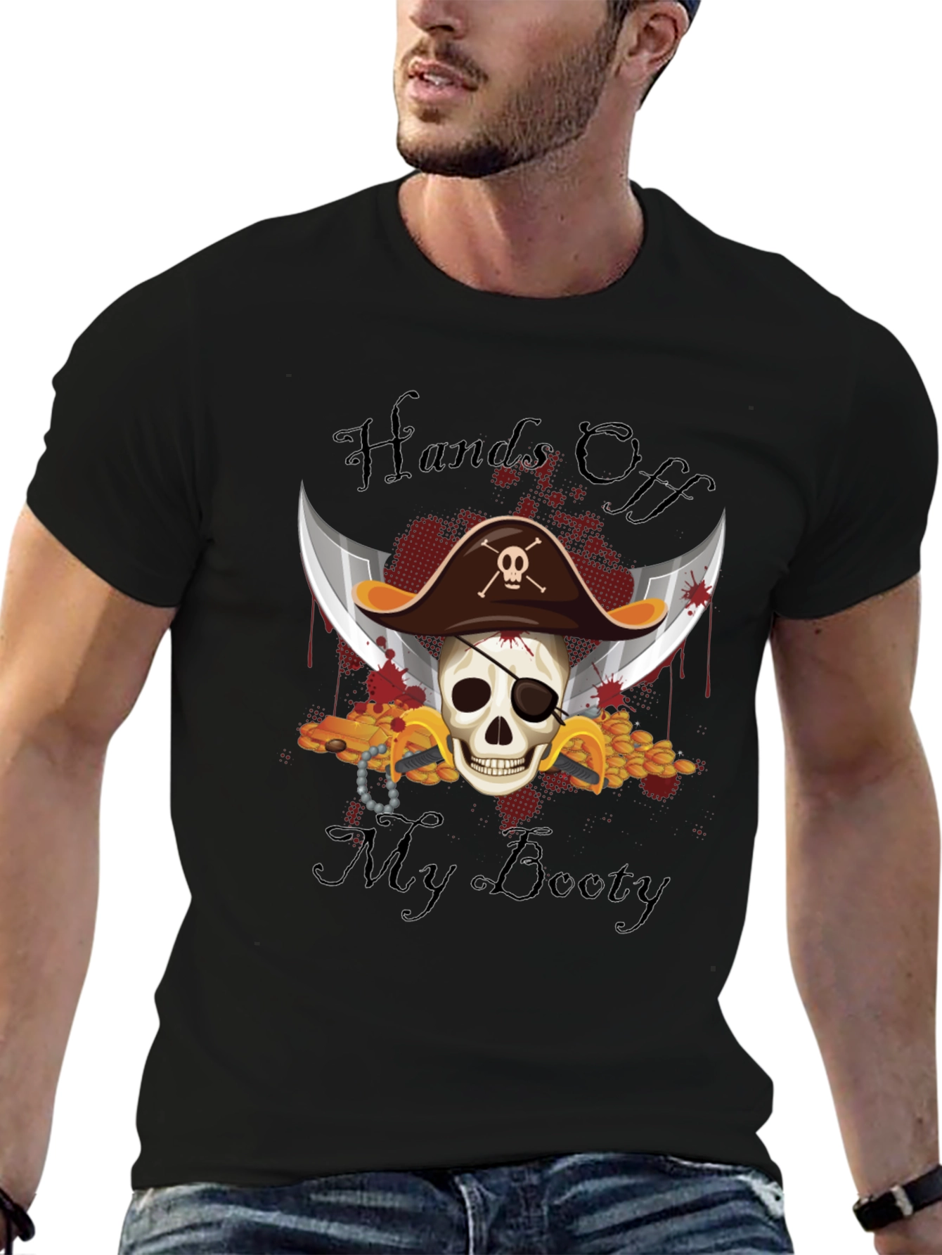 Pirate Skull Hands Off My Booty Graphic Tee