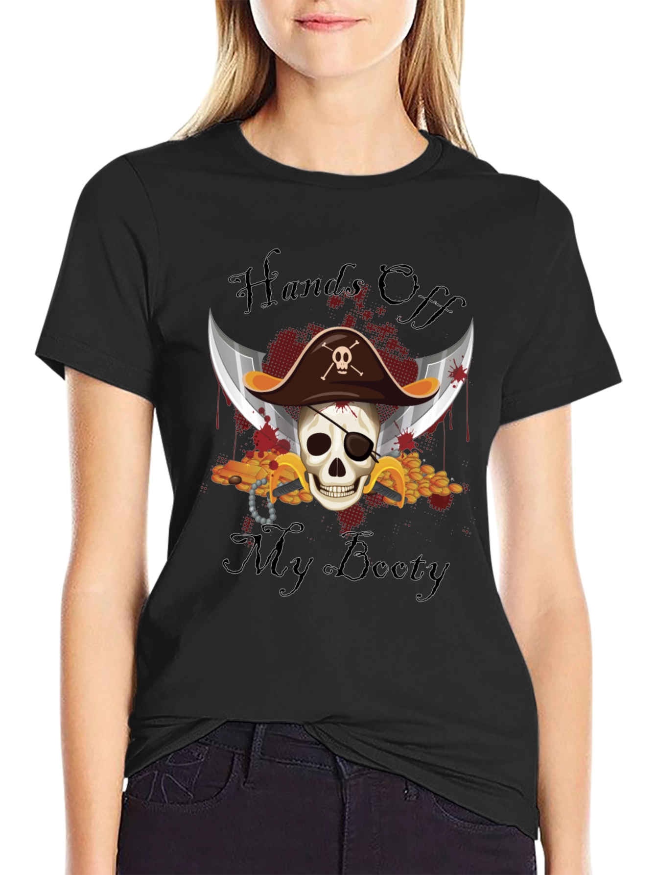 Pirate Skull Hands Off My Booty Graphic Tee