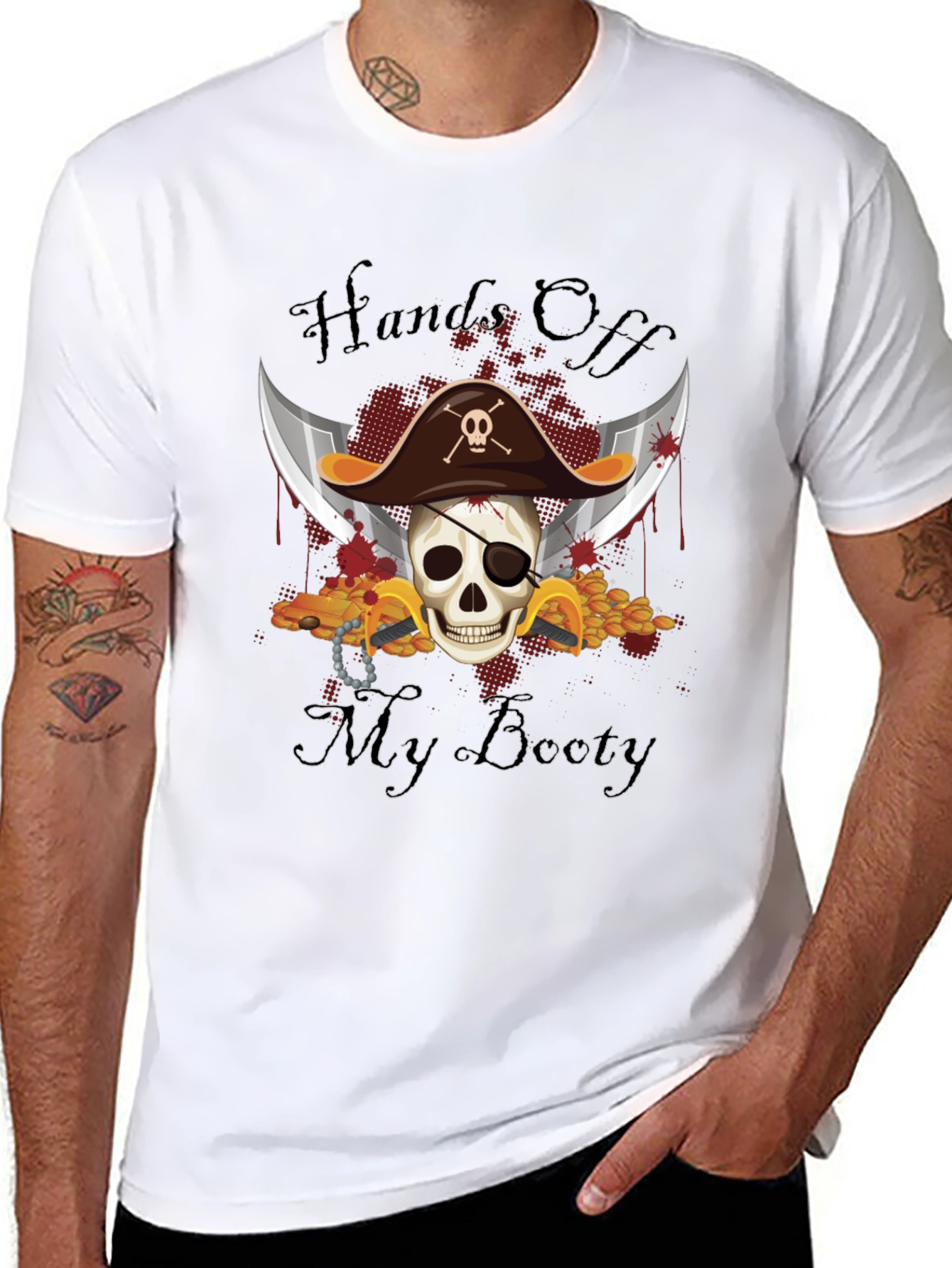 Pirate Skull Hands Off My Booty Graphic Tee