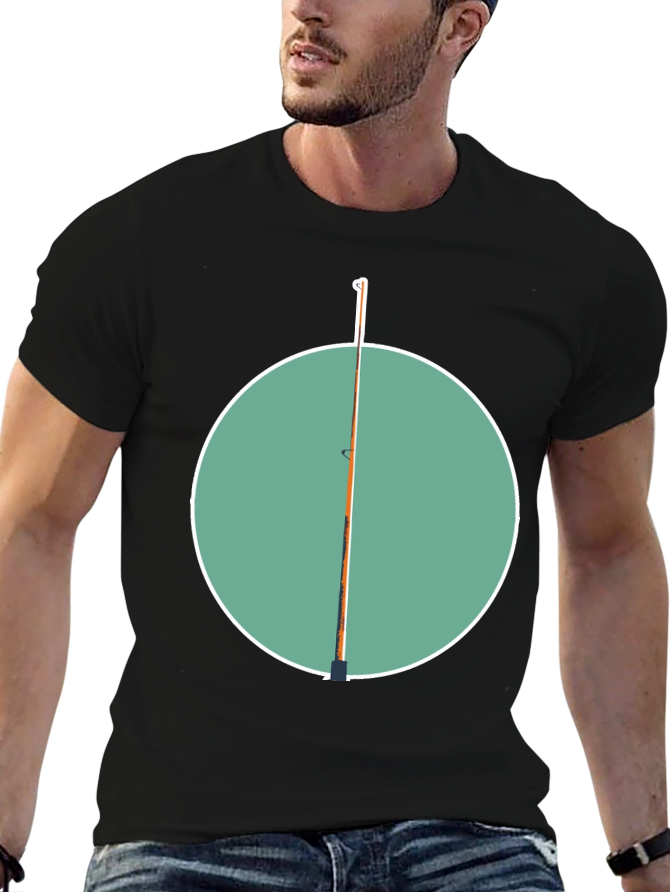 Fishing Pole Graphic Tee - Black Cotton Casual Shirt