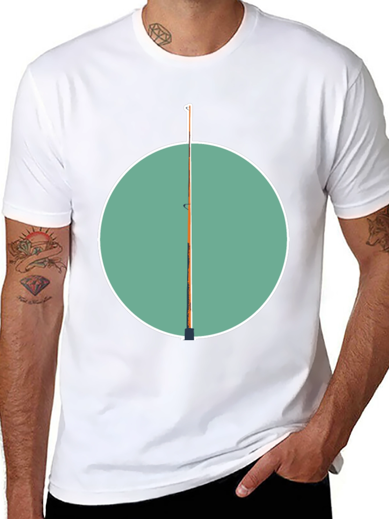Fishing Pole Graphic Tee - Black Cotton Casual Shirt
