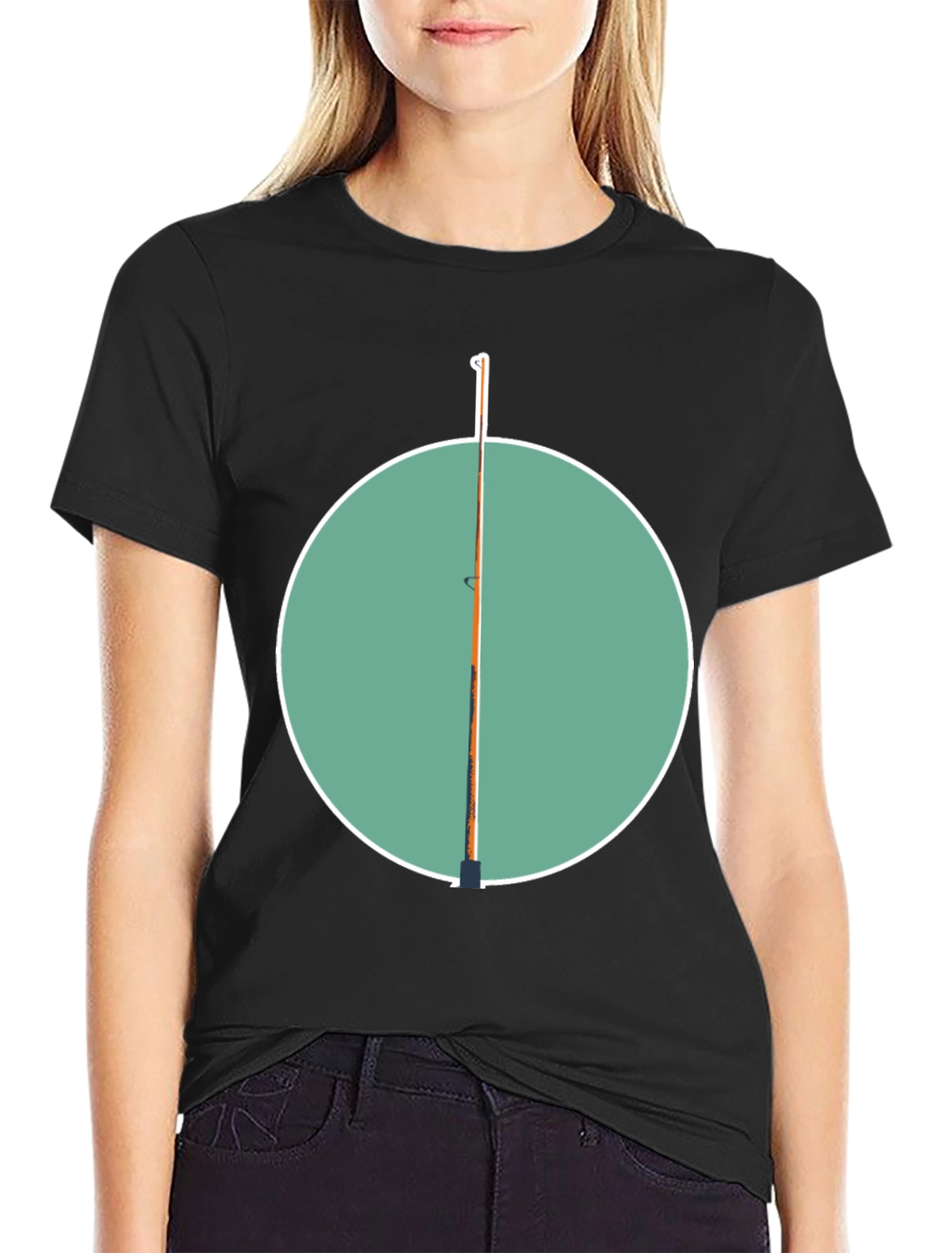 Fishing Pole Graphic Tee - Black Cotton Casual Shirt