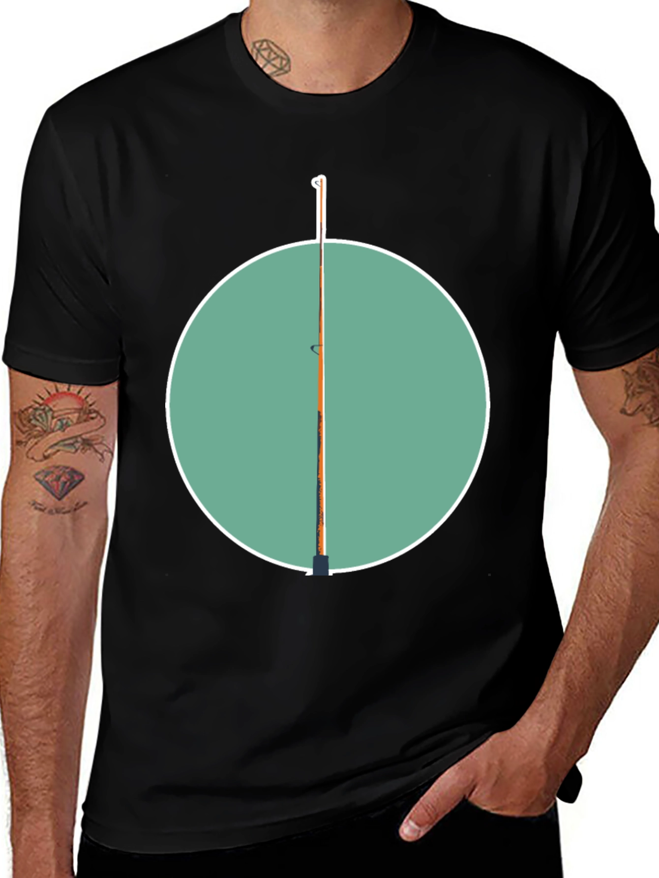 Fishing Pole Graphic Tee - Black Cotton Casual Shirt