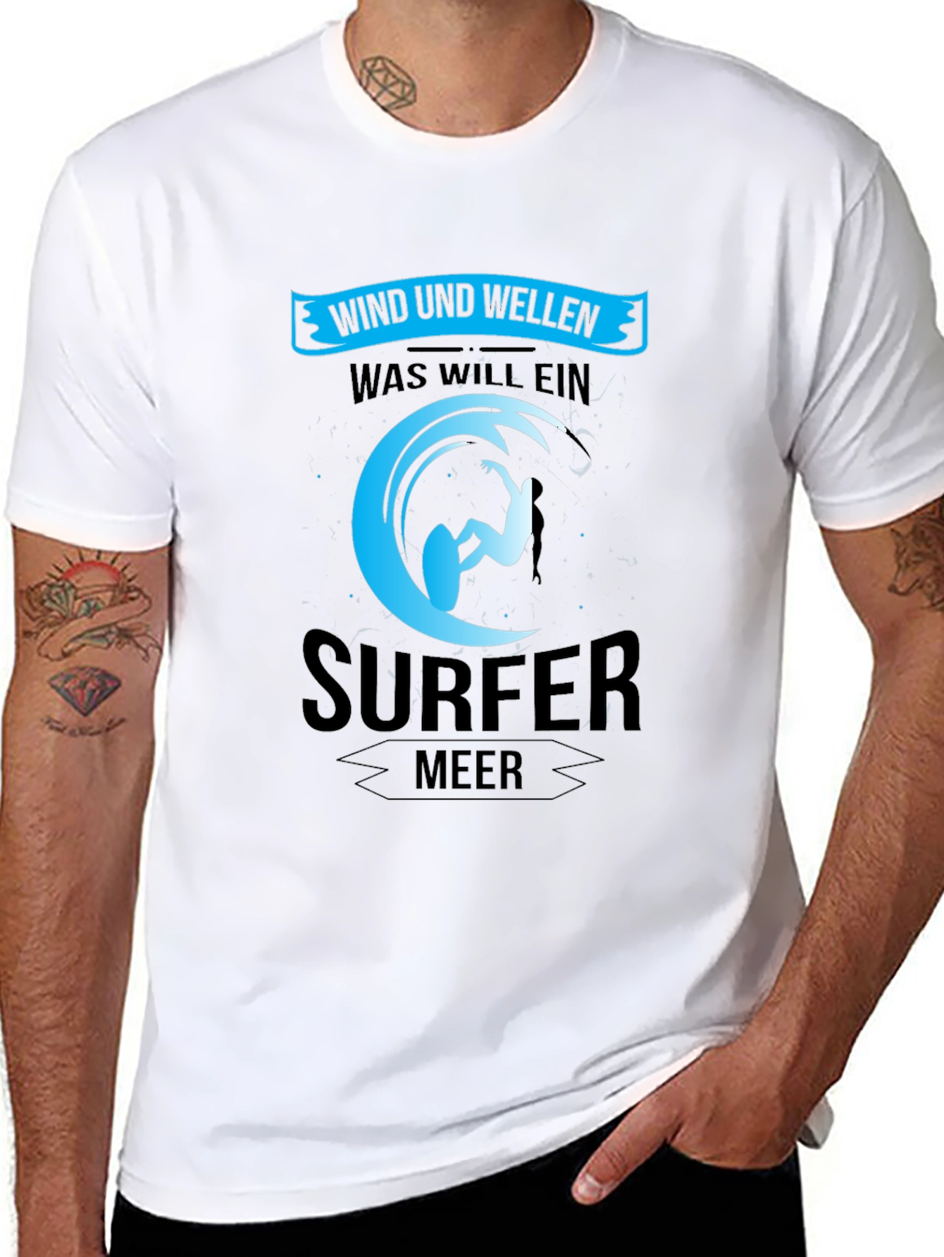 Surfer Black T-Shirt: Wind und Wellen Design