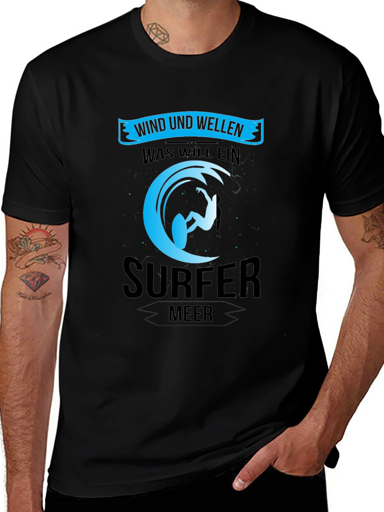 Surfer Black T-Shirt: Wind und Wellen Design