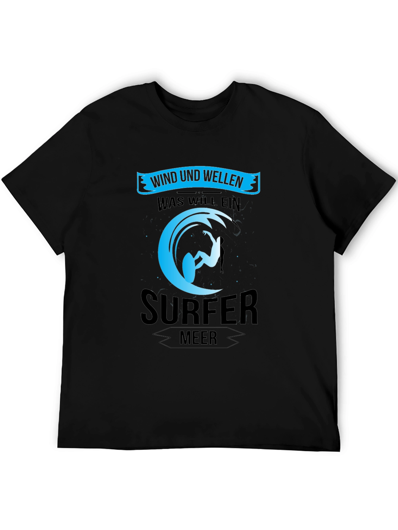 Surfer Black T-Shirt: Wind und Wellen Design