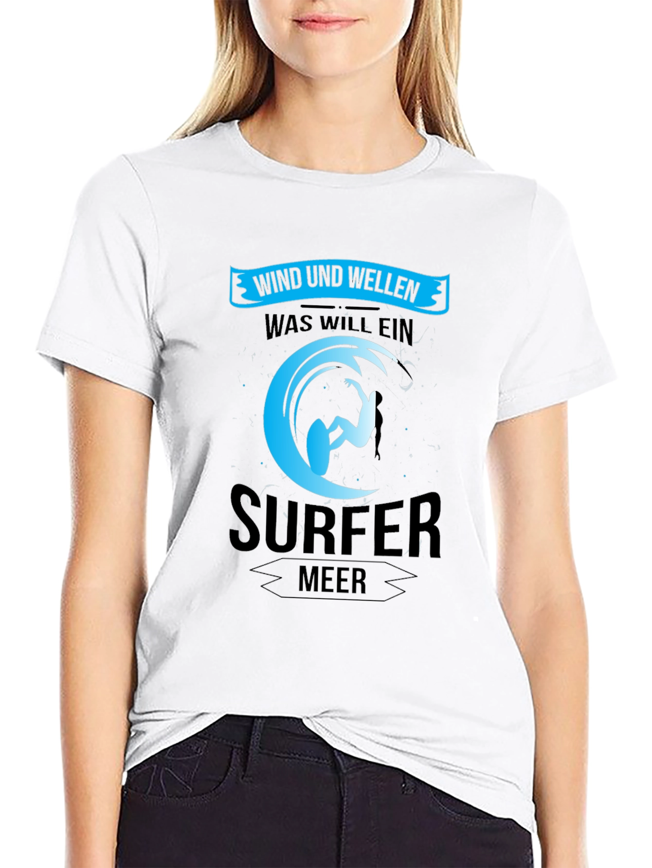 Surfer Black T-Shirt: Wind und Wellen Design