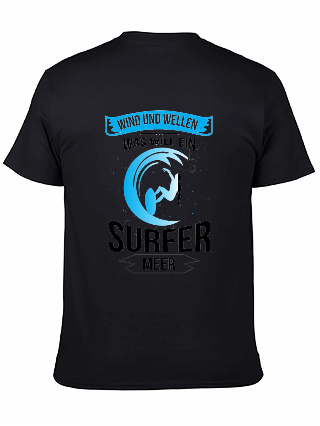 Surfer Black T-Shirt: Wind und Wellen Design