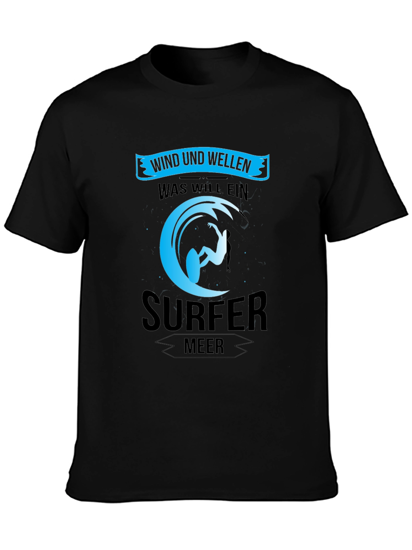 Surfer Black T-Shirt: Wind und Wellen Design