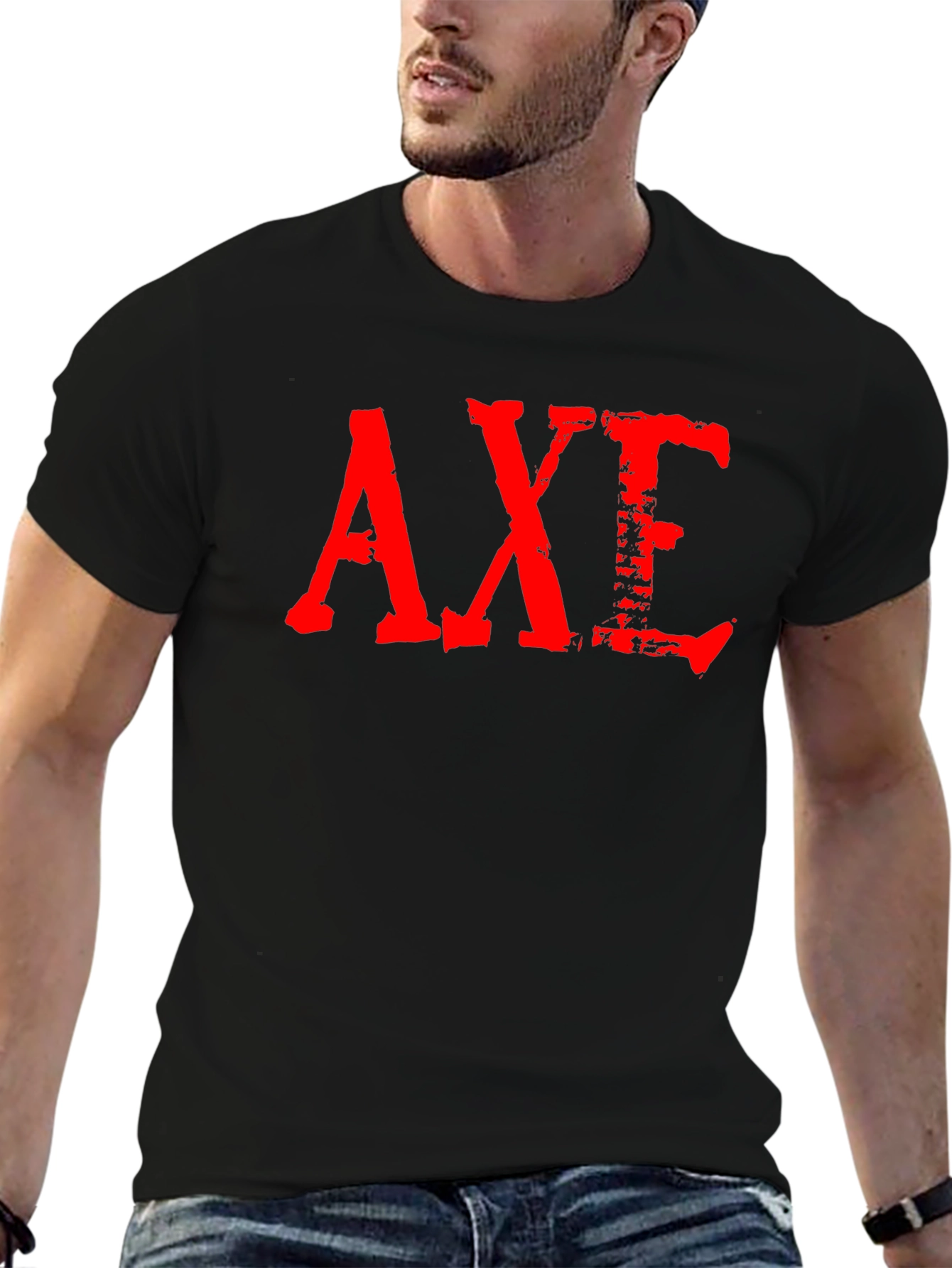 Grunge Red AXE Graphic Black T-Shirt