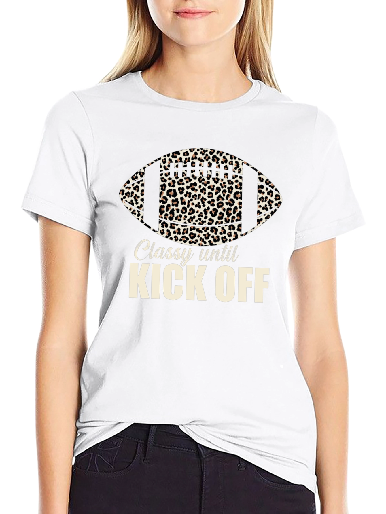Classy Until Kick Off Football Leopard Print T-Shirt