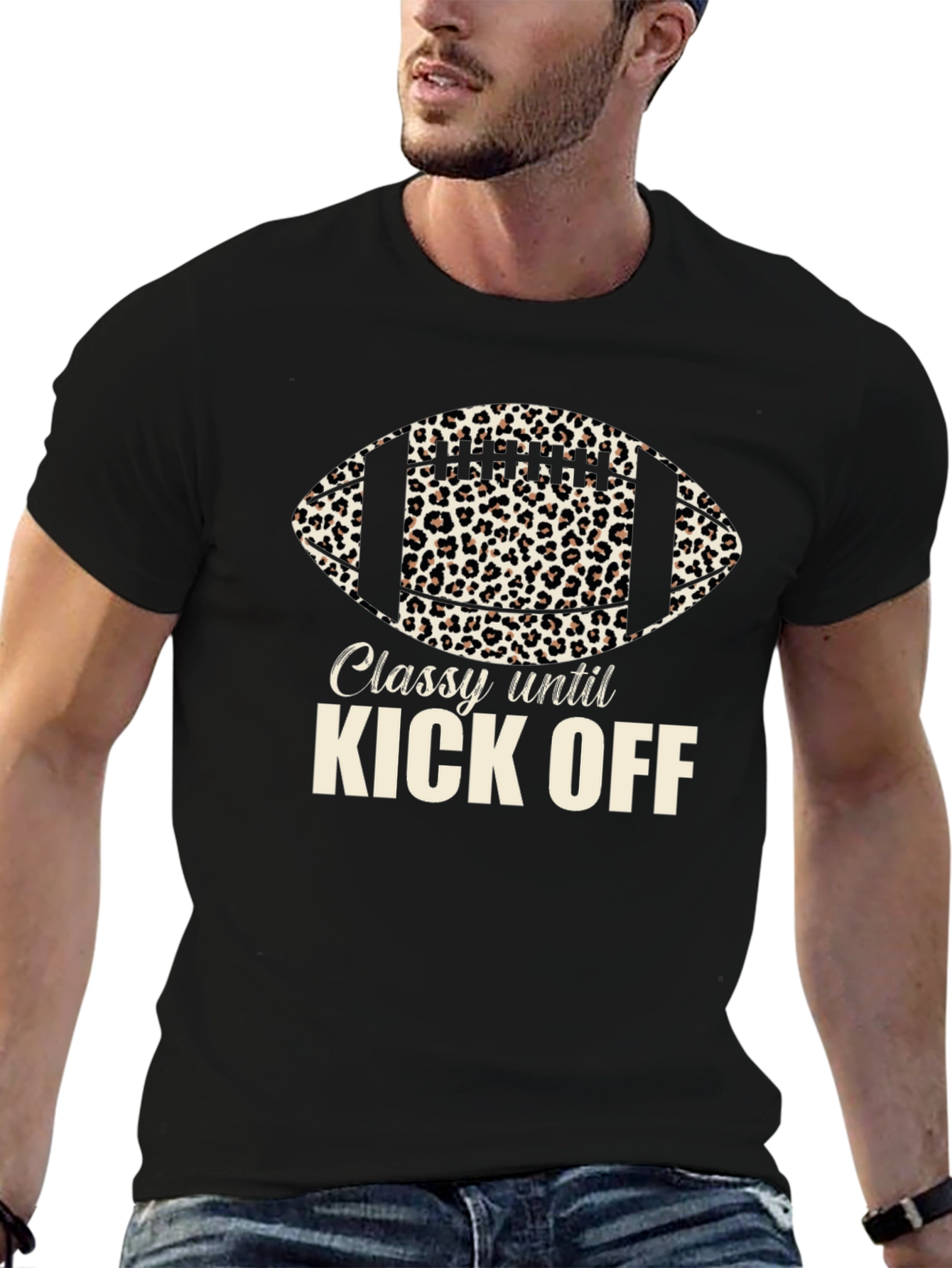 Classy Until Kick Off Football Leopard Print T-Shirt