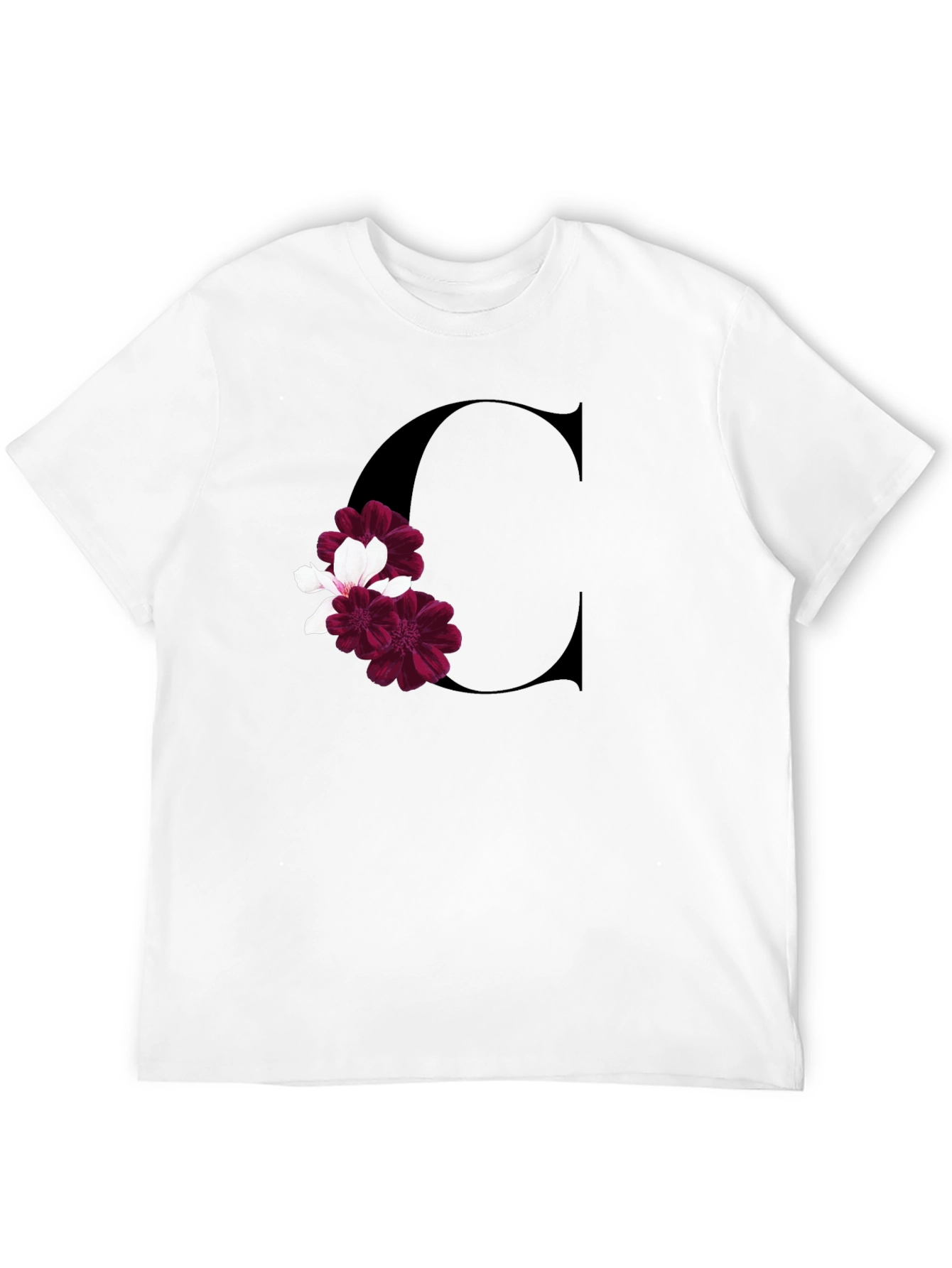 Letter C Floral Print Black T-Shirt