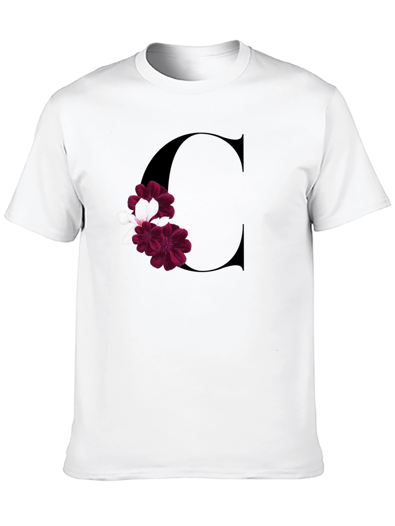 Letter C Floral Print Black T-Shirt