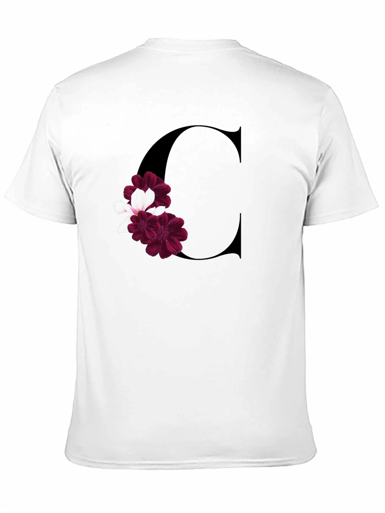 Letter C Floral Print Black T-Shirt