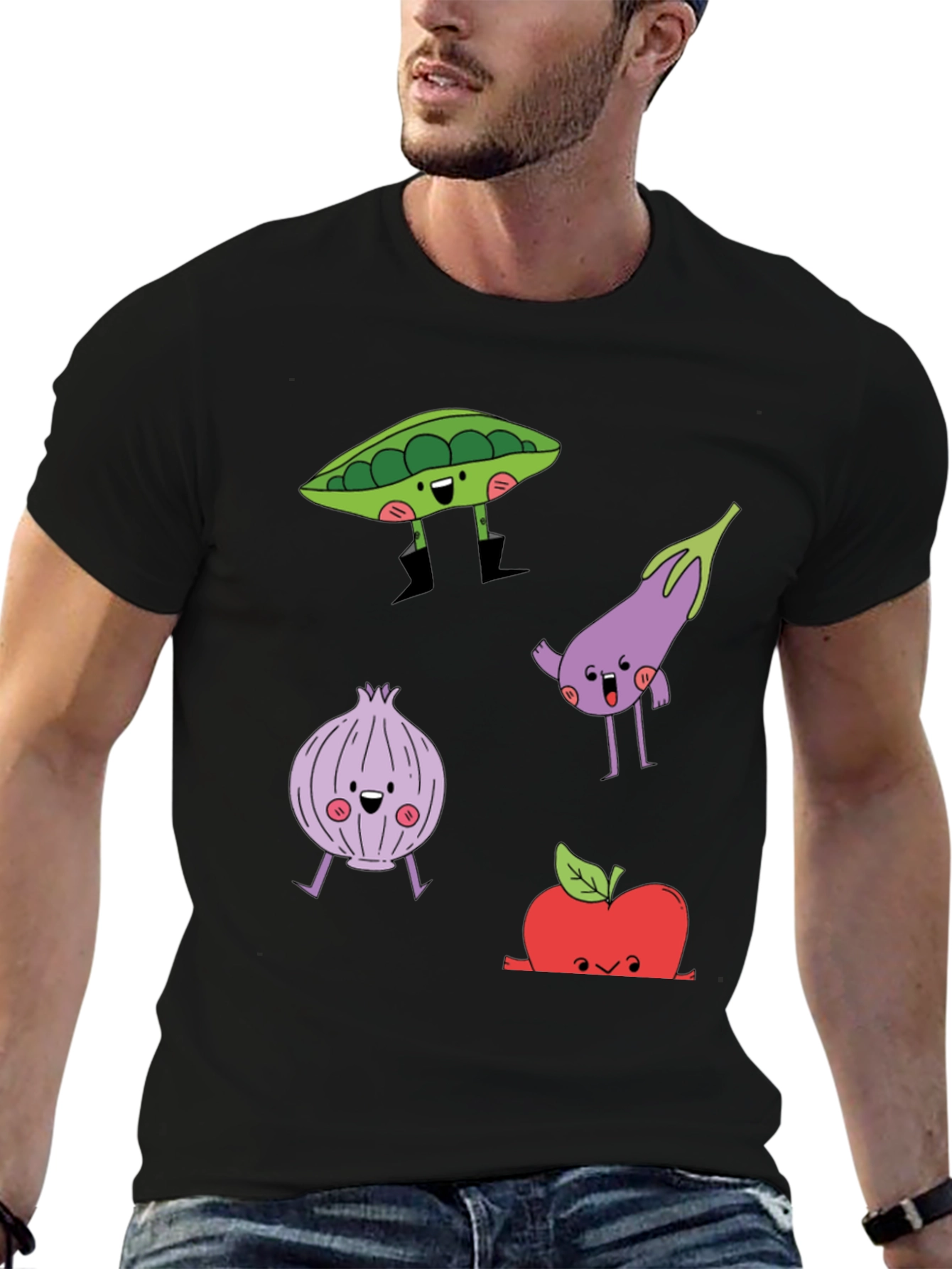 Cartoon Vegetables Graphic Print T-Shirt