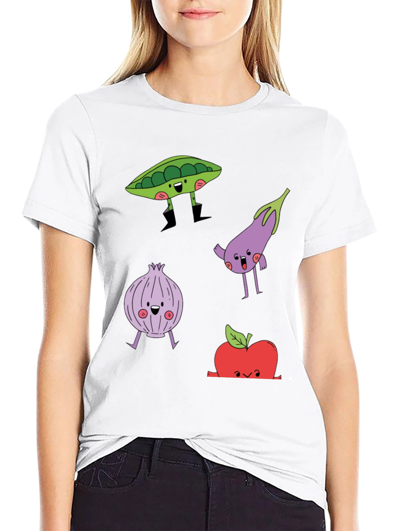 Cartoon Vegetables Graphic Print T-Shirt