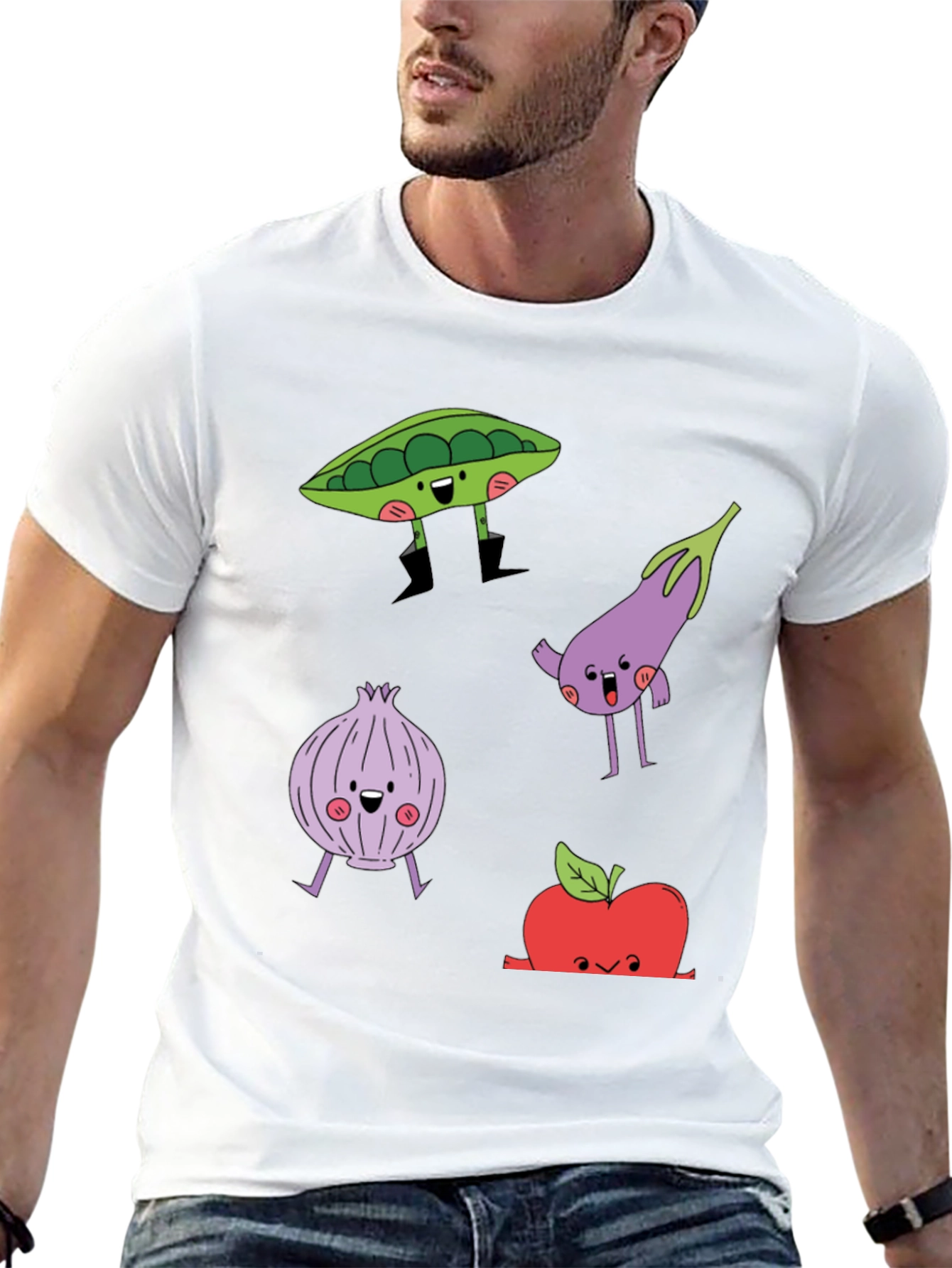 Cartoon Vegetables Graphic Print T-Shirt