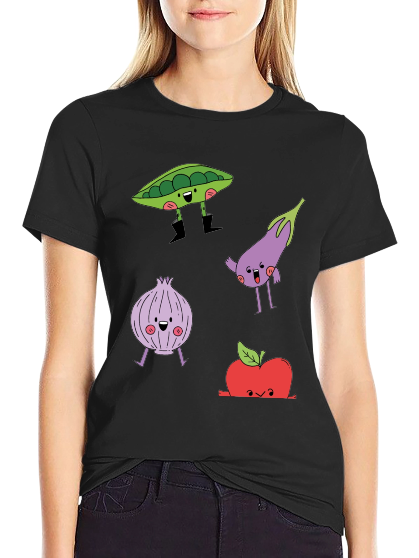 Cartoon Vegetables Graphic Print T-Shirt