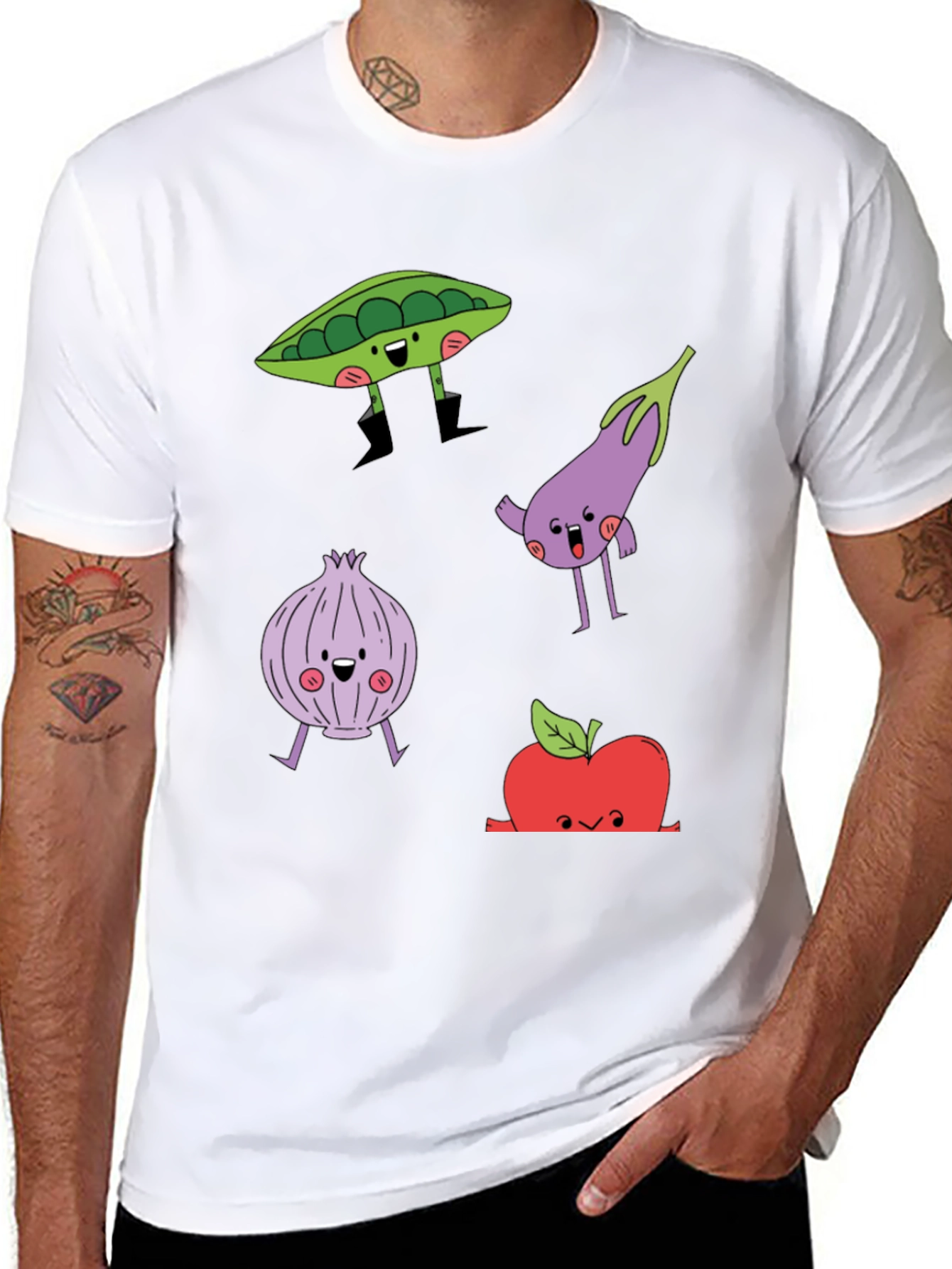 Cartoon Vegetables Graphic Print T-Shirt