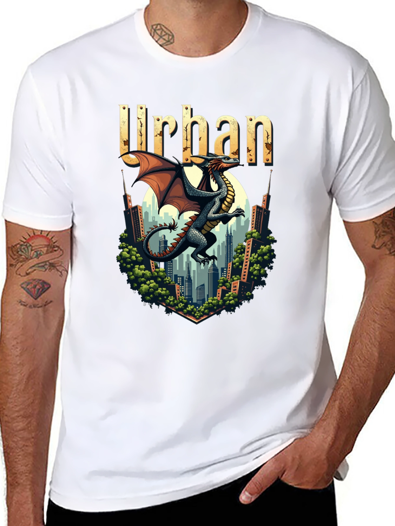 Urban Dragon Graphic Tee - Cityscape Design