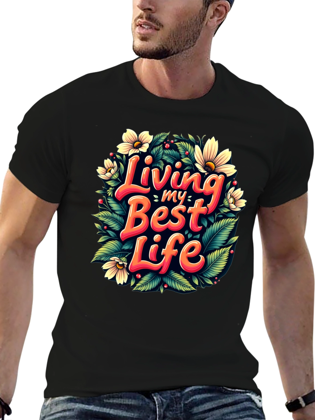 Living My Best Life T-Shirt - Floral Design