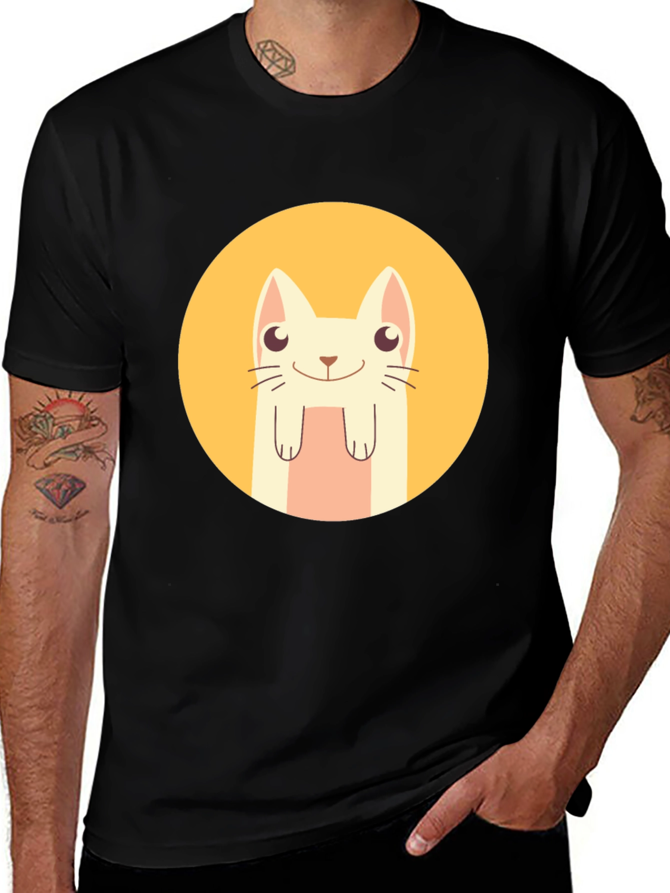 Cute Cartoon Cat T-Shirt - Black Graphic Tee