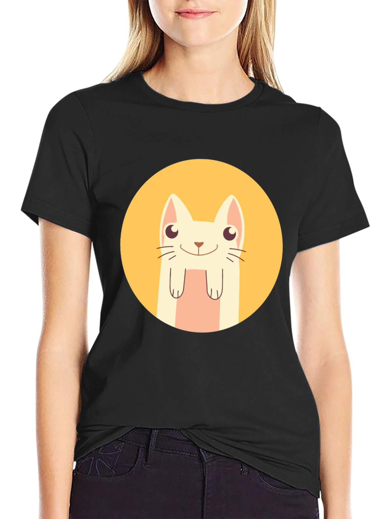 Cute Cartoon Cat T-Shirt - Black Graphic Tee