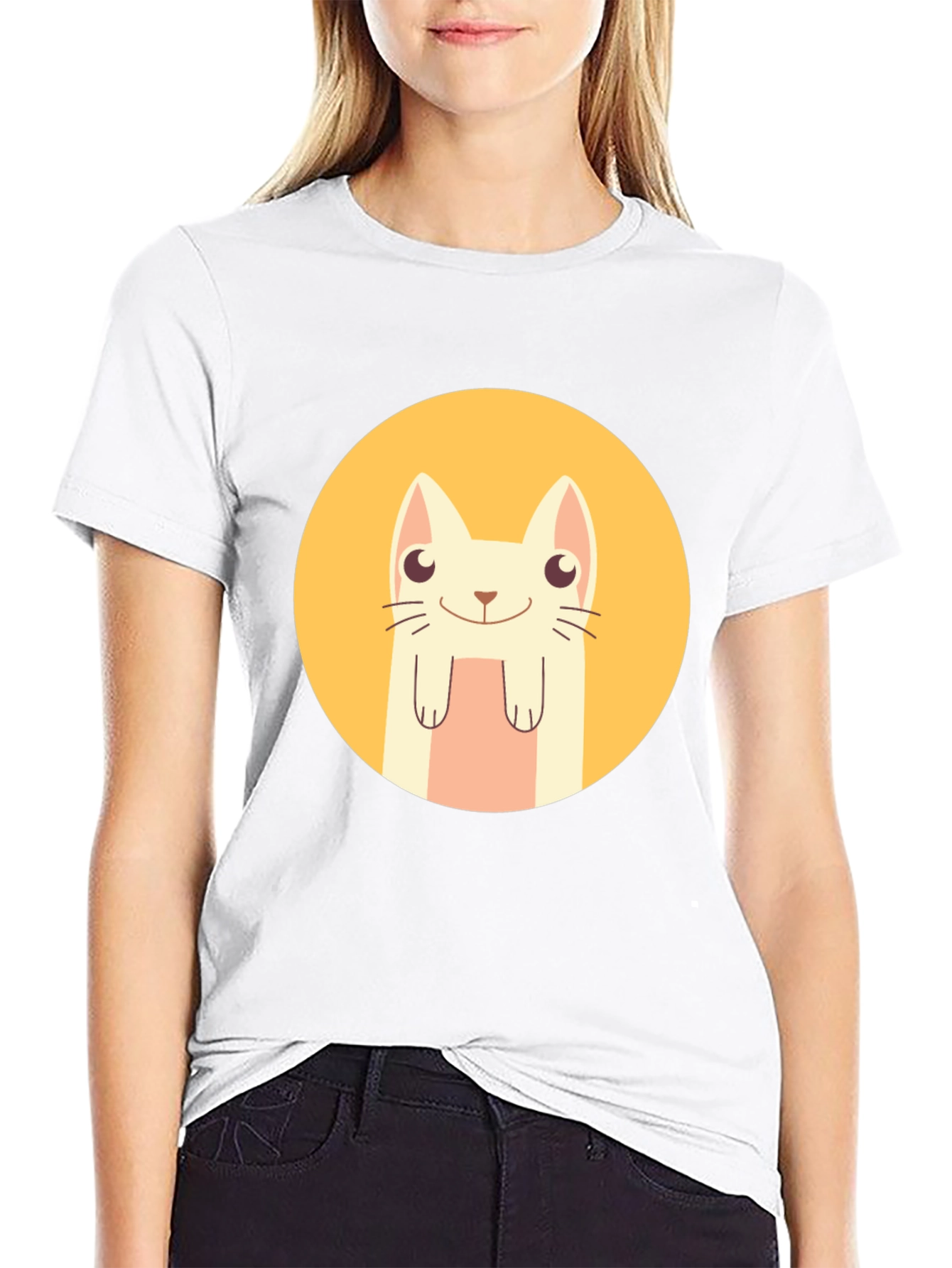 Cute Cartoon Cat T-Shirt - Black Graphic Tee