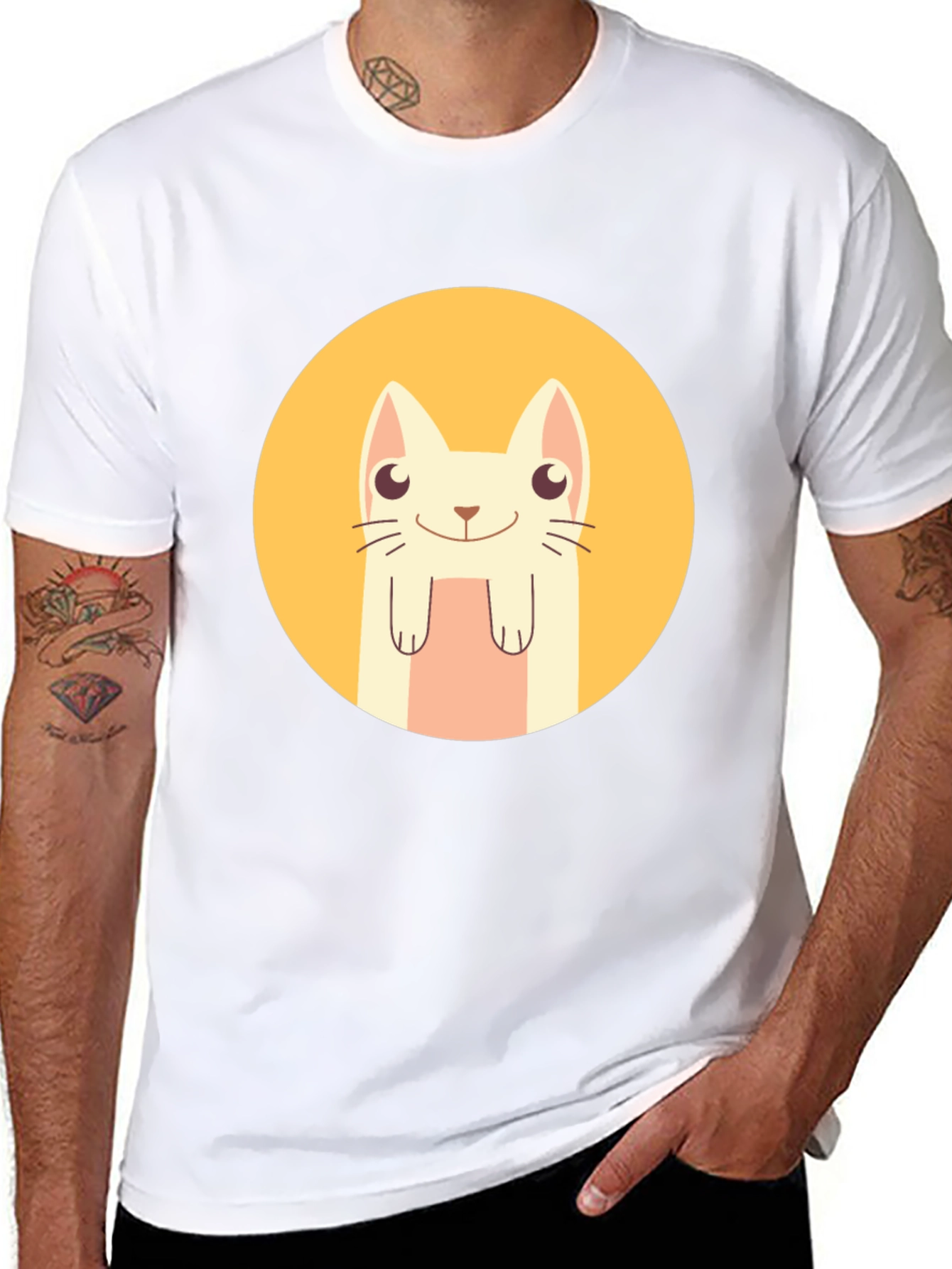 Cute Cartoon Cat T-Shirt - Black Graphic Tee