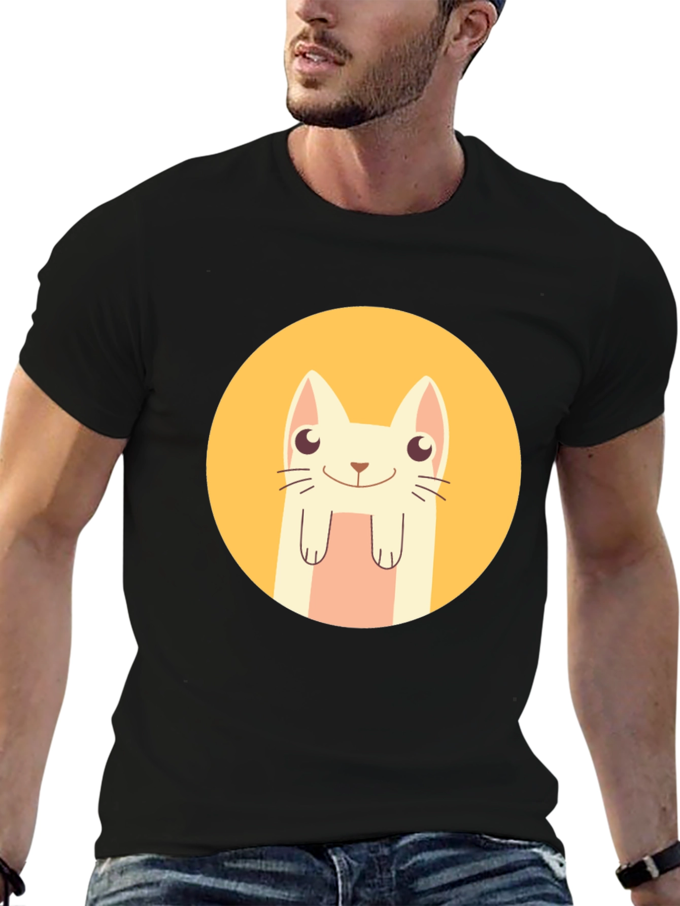 Cute Cartoon Cat T-Shirt - Black Graphic Tee