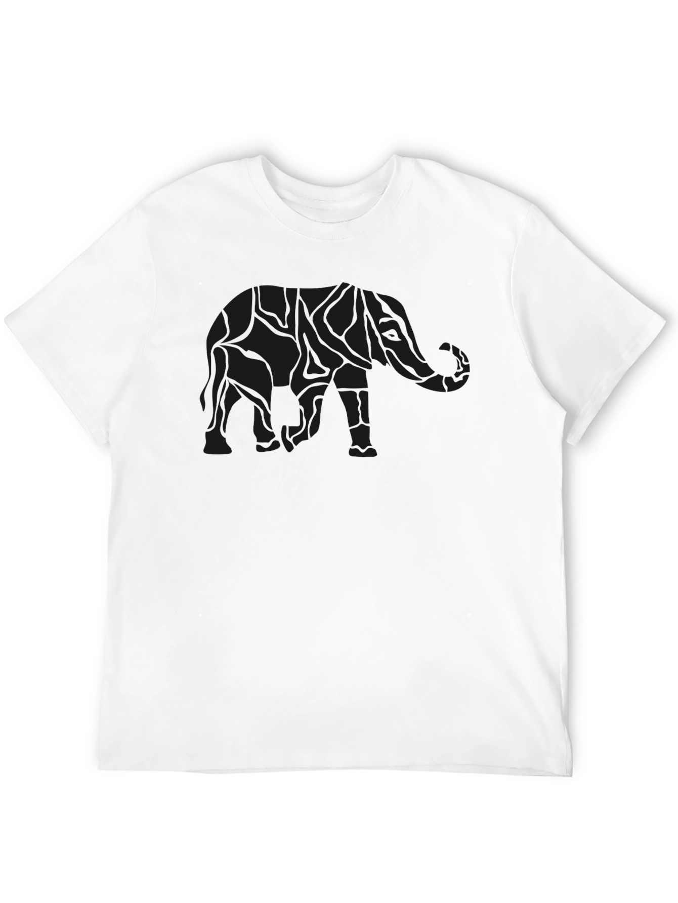 Mens Black Elephant Print Crew Neck T-Shirt