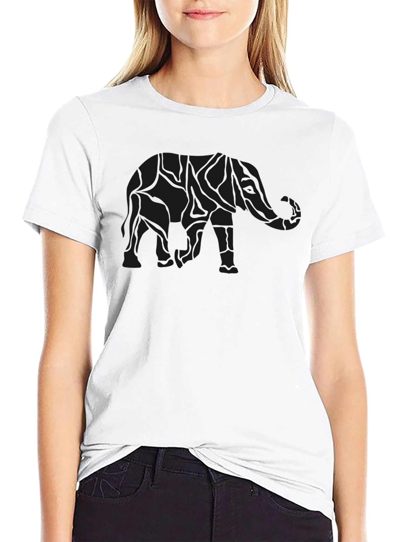 Mens Black Elephant Print Crew Neck T-Shirt