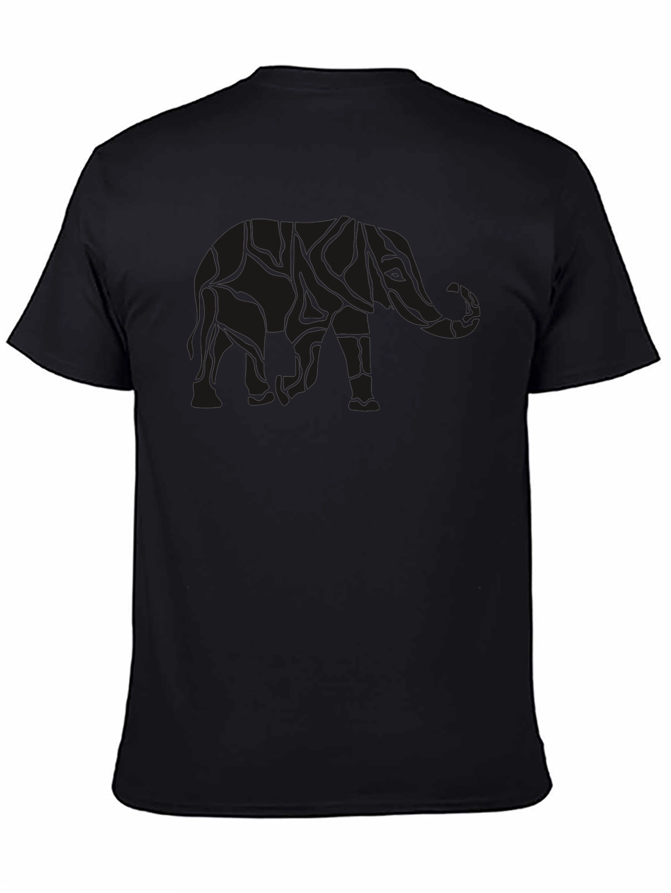 Mens Black Elephant Print Crew Neck T-Shirt