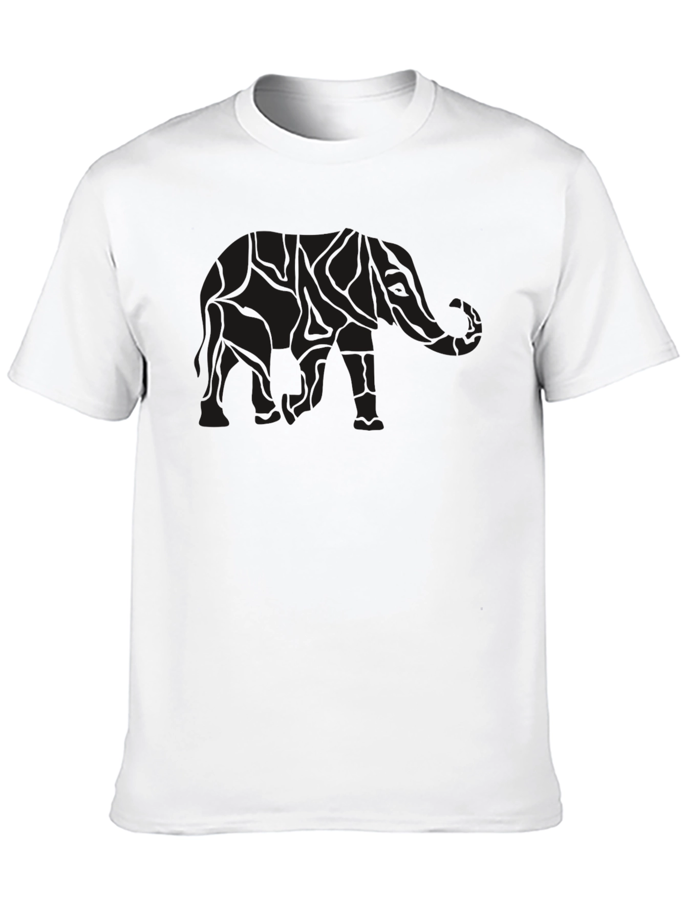 Mens Black Elephant Print Crew Neck T-Shirt